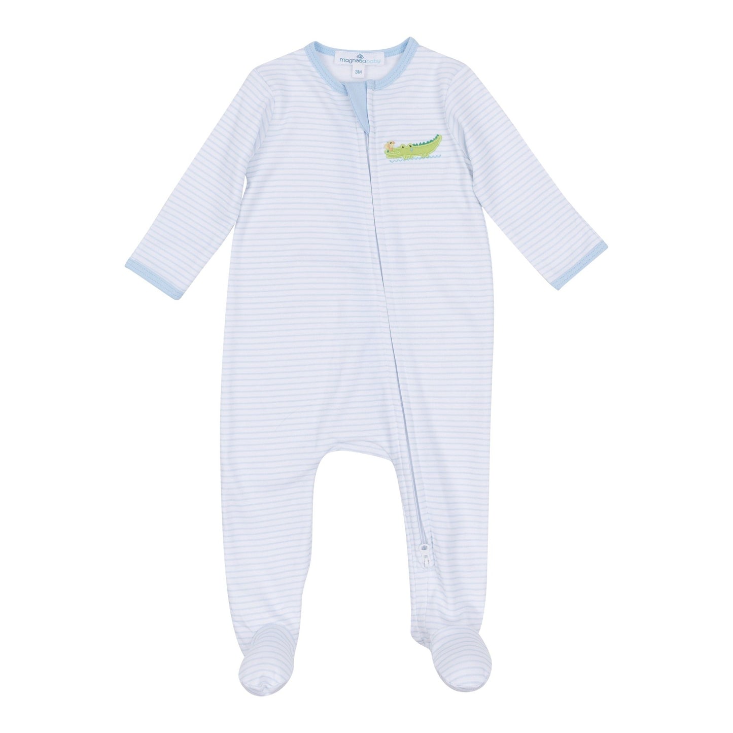 Bayou Babies Applique Zip Footie - Light Blue - Magnolia BabyFootie