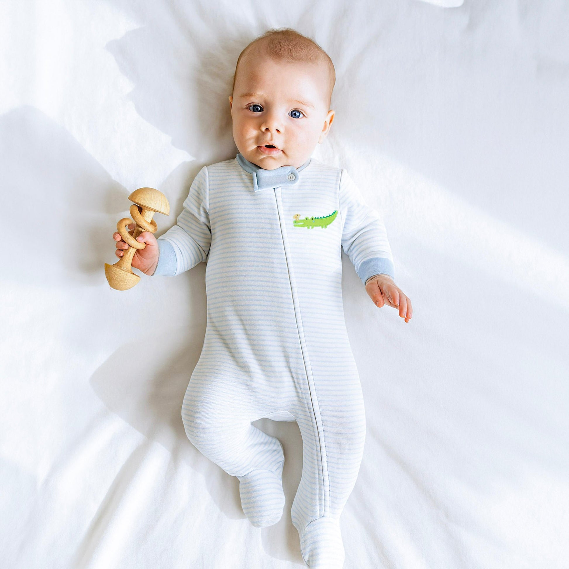 Bayou Babies Applique Zip Footie - Light Blue - Magnolia BabyFootie