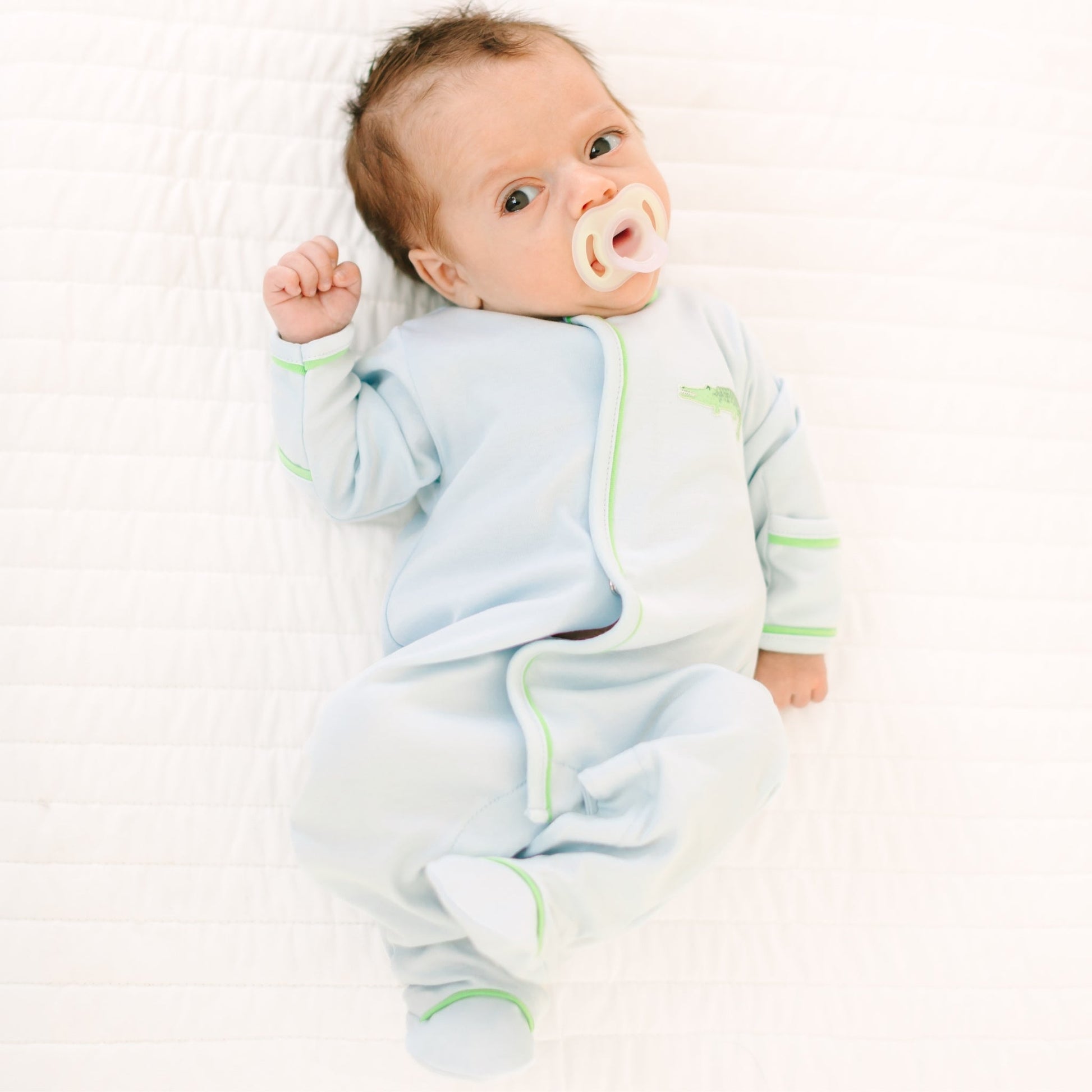 Bayou Baby Hand-Embroidered Footie - Light Blue - Magnolia BabyFootie