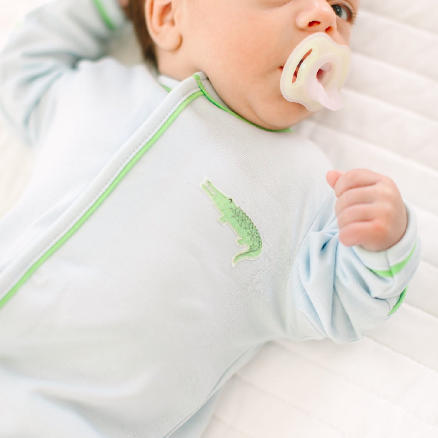 Bayou Baby Hand-Embroidered Footie - Light Blue - Magnolia BabyFootie