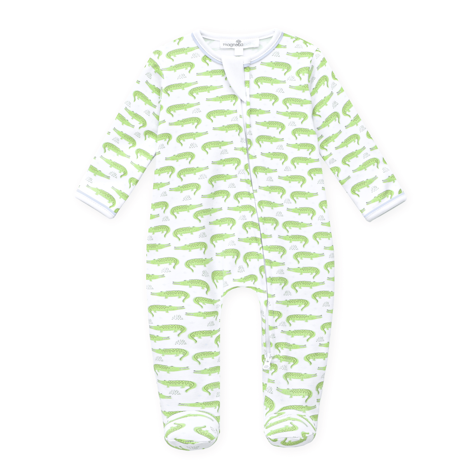 Bayou Baby Print Zip Footie - Light Blue - Magnolia BabyFootie