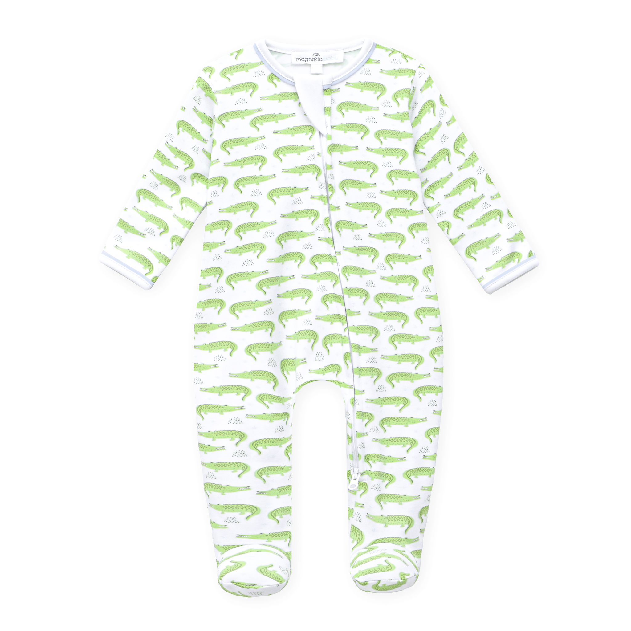 Bayou Baby Print Zip Footie - Light Blue - Magnolia BabyFootie