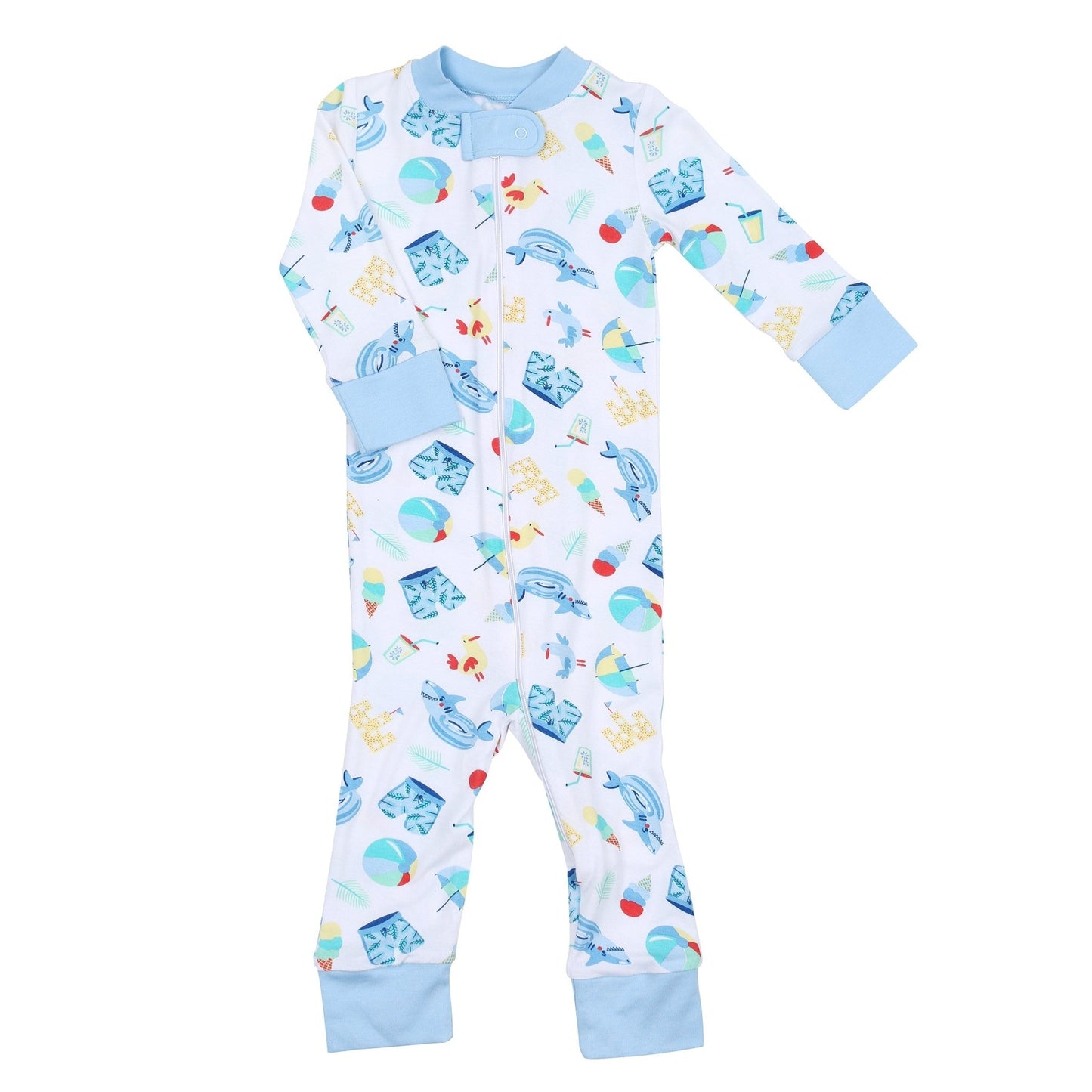 Beach Party Blue Zip Pajamas - Magnolia BabyZipper Pajamas
