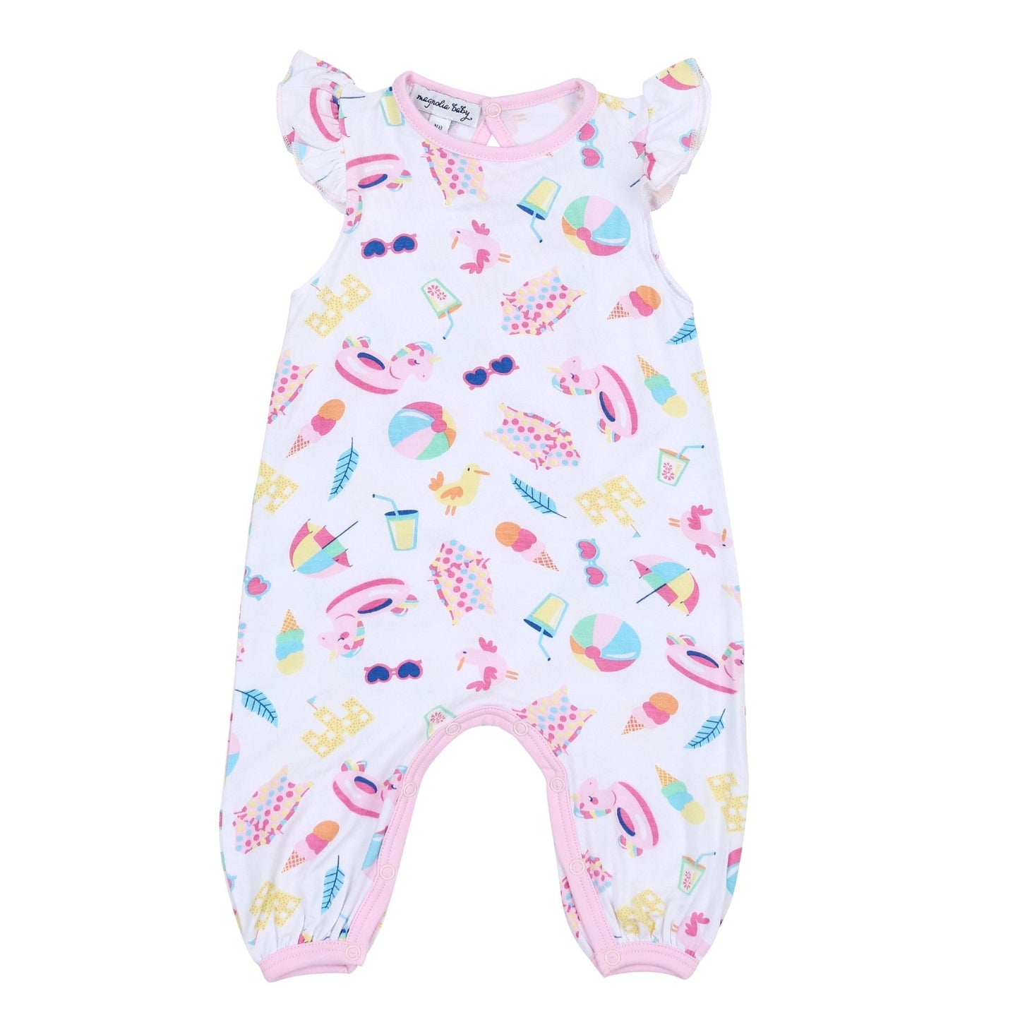 Beach Party Pink Print Flutters Playsuit - Magnolia BabyPlaysuit