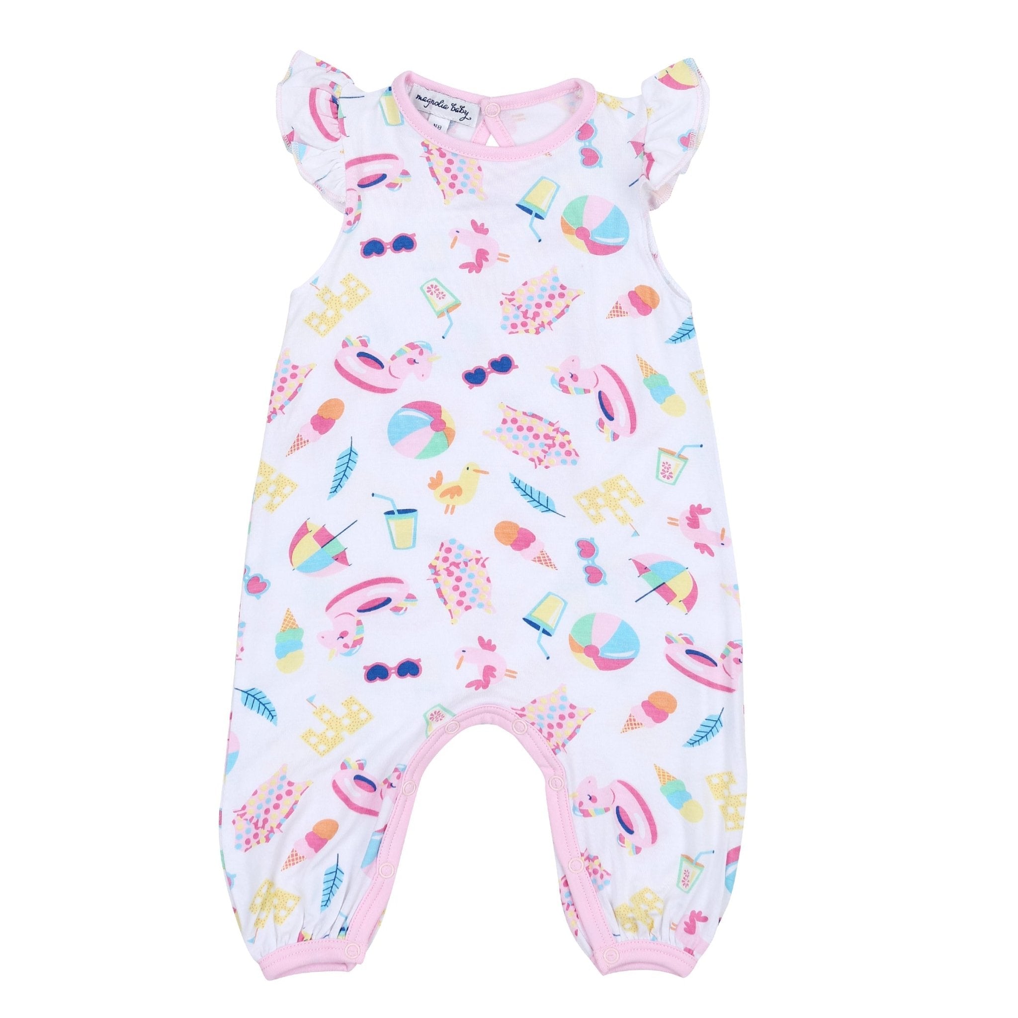 Beach Party Pink Print Flutters Playsuit - Magnolia BabyPlaysuit