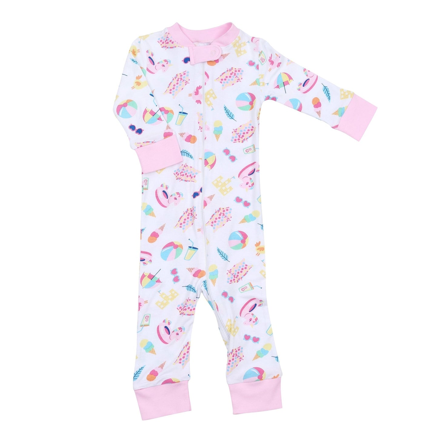 Beach Party Pink Zip Pajamas - Magnolia BabyZipper Pajamas
