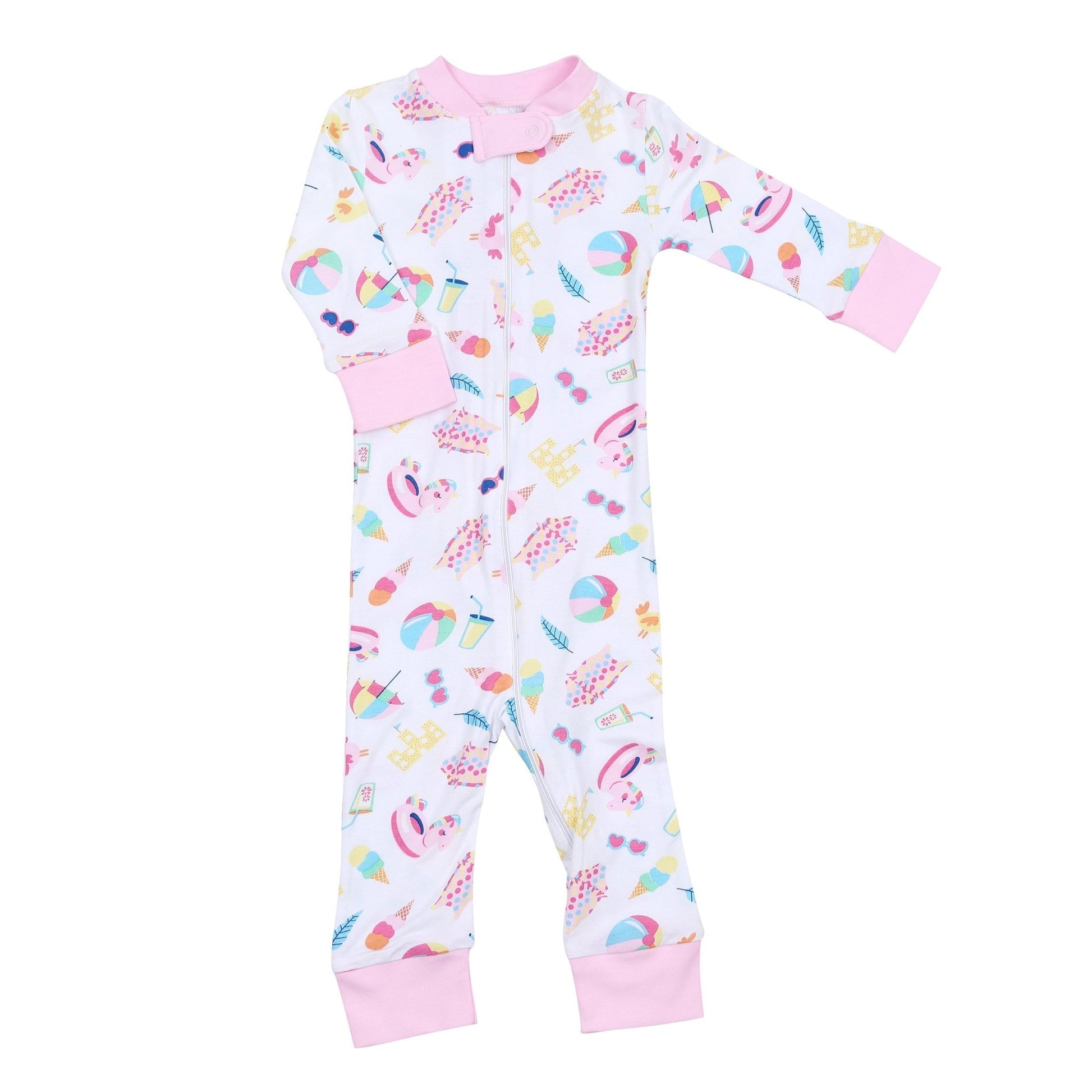 Beach Party Pink Zip Pajamas - Magnolia BabyZipper Pajamas