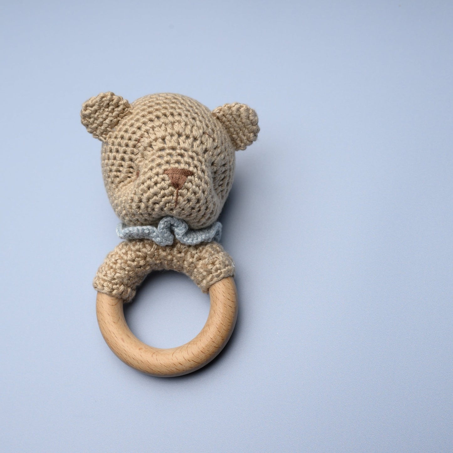Bear Bamboo Crochet Woodring Rattle - Blue - Magnolia BabyRattle