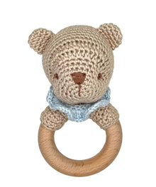 Bear Bamboo Crochet Woodring Rattle - Blue - Magnolia BabyRattle