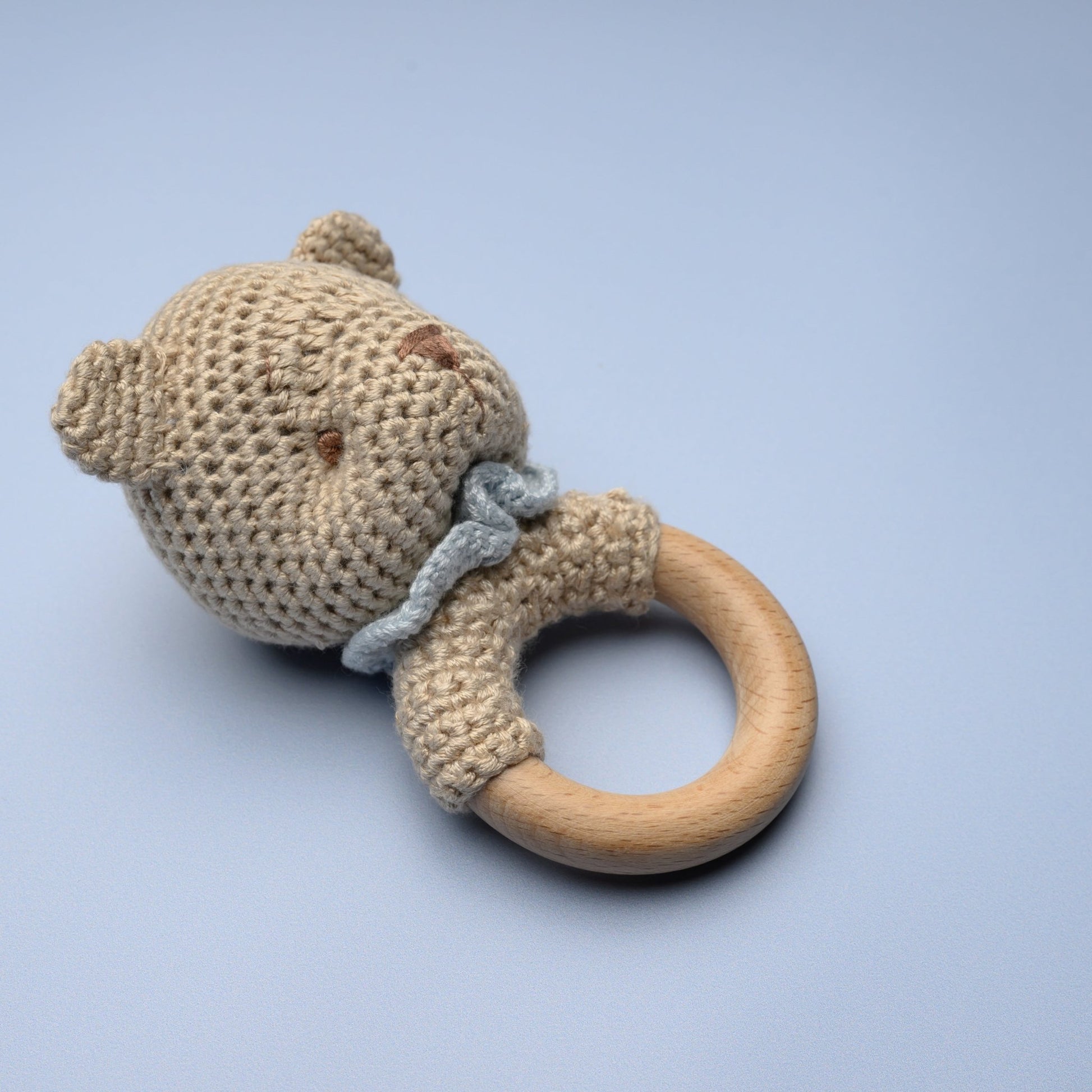 Bear Bamboo Crochet Woodring Rattle - Blue - Magnolia BabyRattle