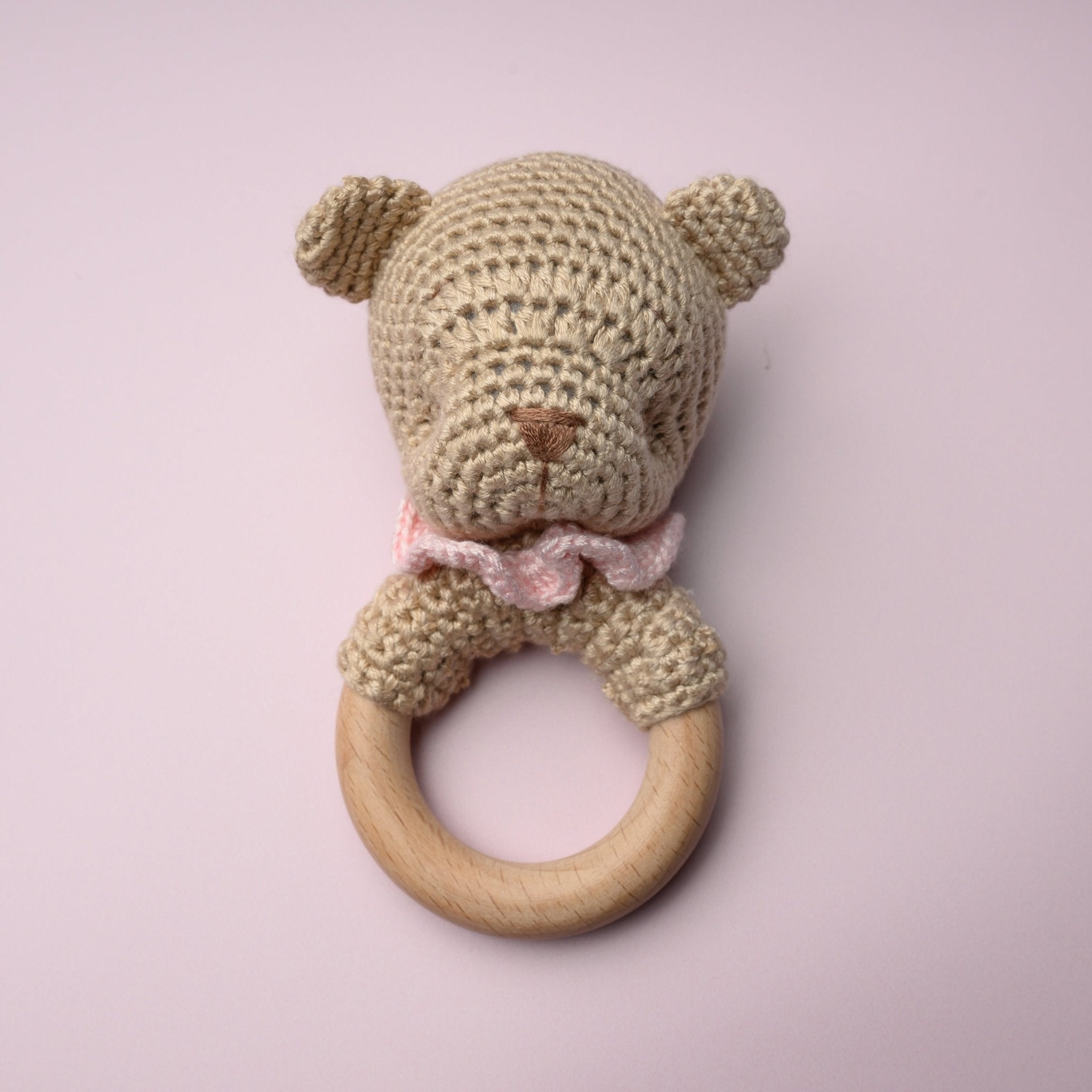Bear Bamboo Crochet Woodring Rattle - Pink – Magnolia Baby