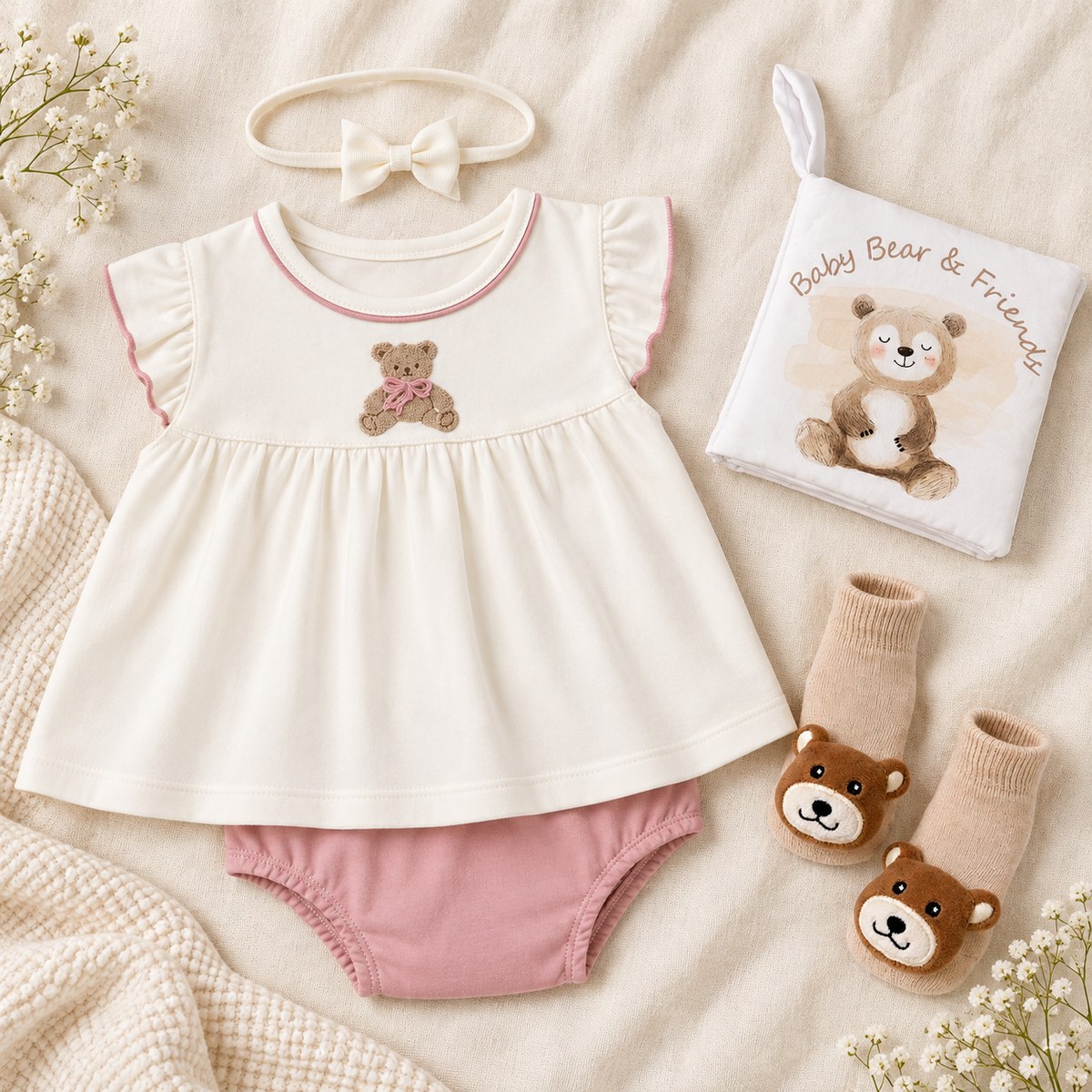 Baby Girl Diaper Cover Gift Set - Bear Hugs