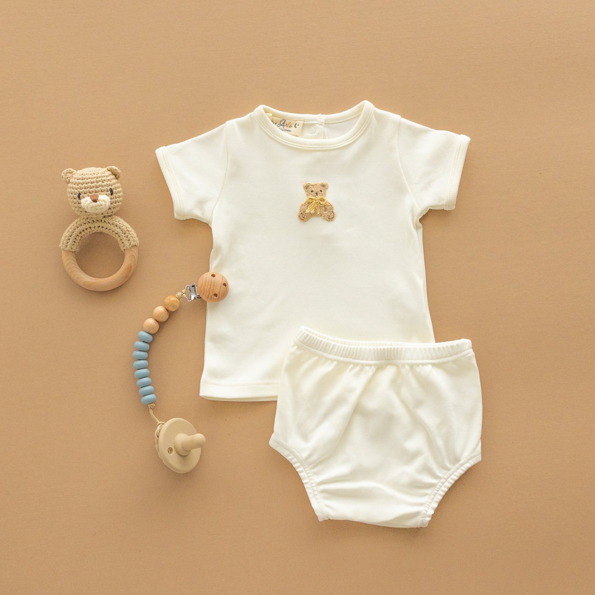 Bear Hugs Hand-Embroidered Diaper Cover Set - Ivory - Magnolia BabyDiaper Cover