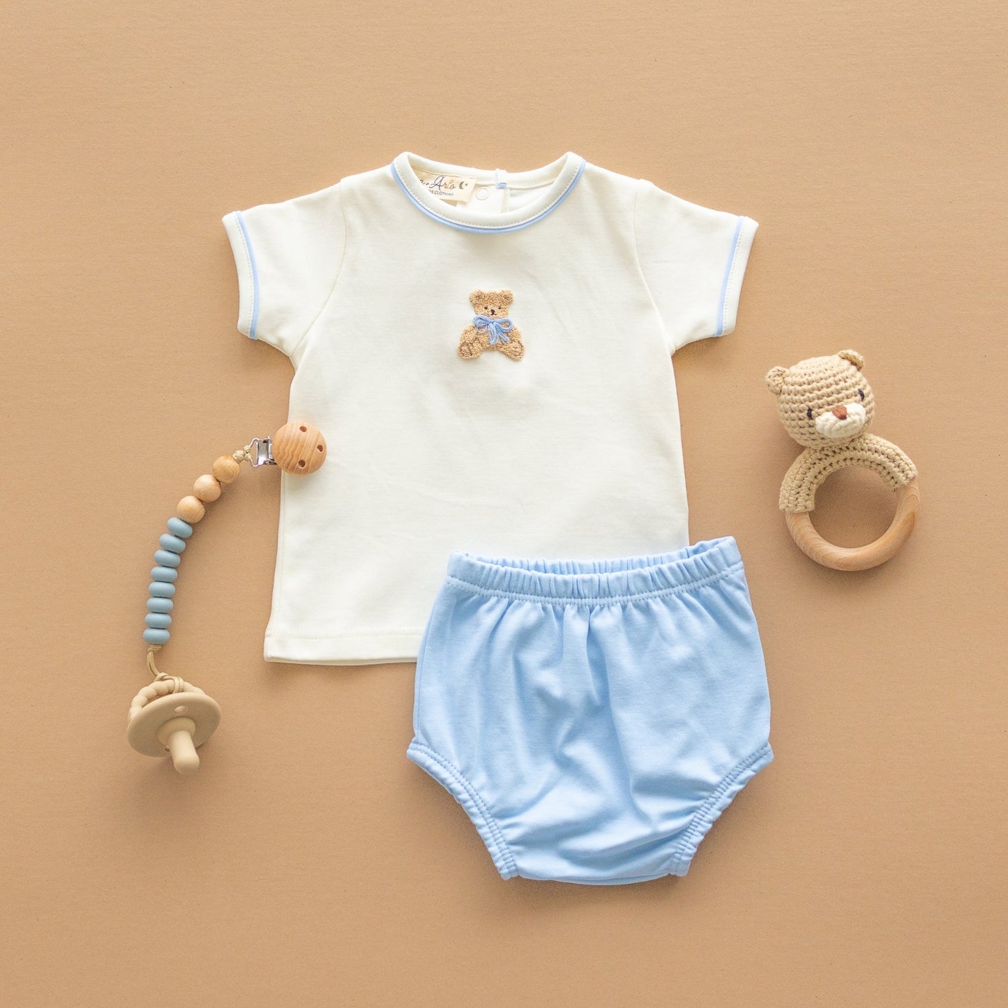Bear Hugs Hand-Embroidered Diaper Cover Set - Sky - Magnolia BabyDiaper Cover