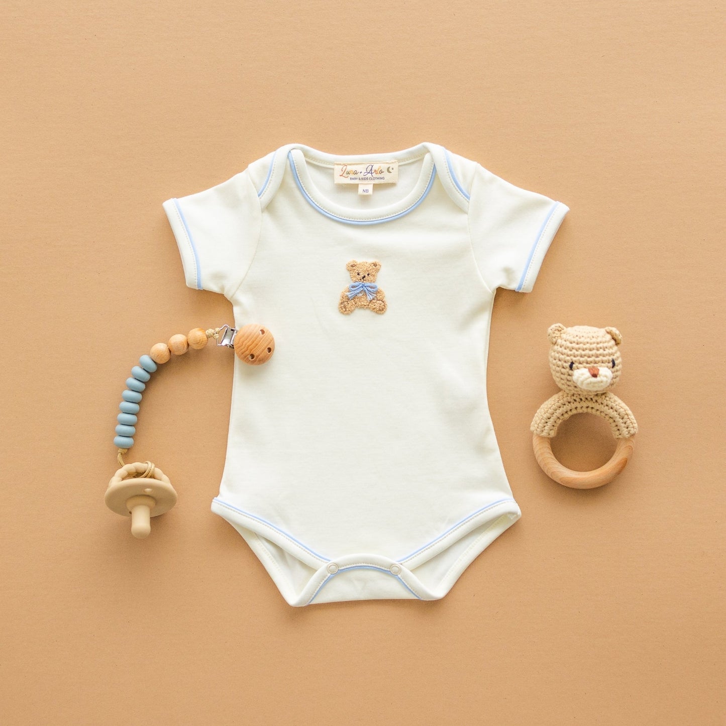 Bear Hugs Hand-Embroidered Lap Bodysuit - Sky - Magnolia BabyBodysuit