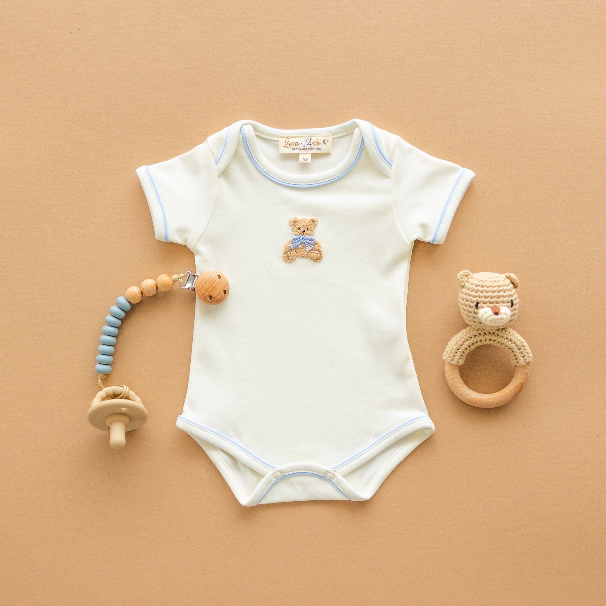 Bear Hugs Hand-Embroidered Lap Bodysuit - Sky - Magnolia BabyBodysuit