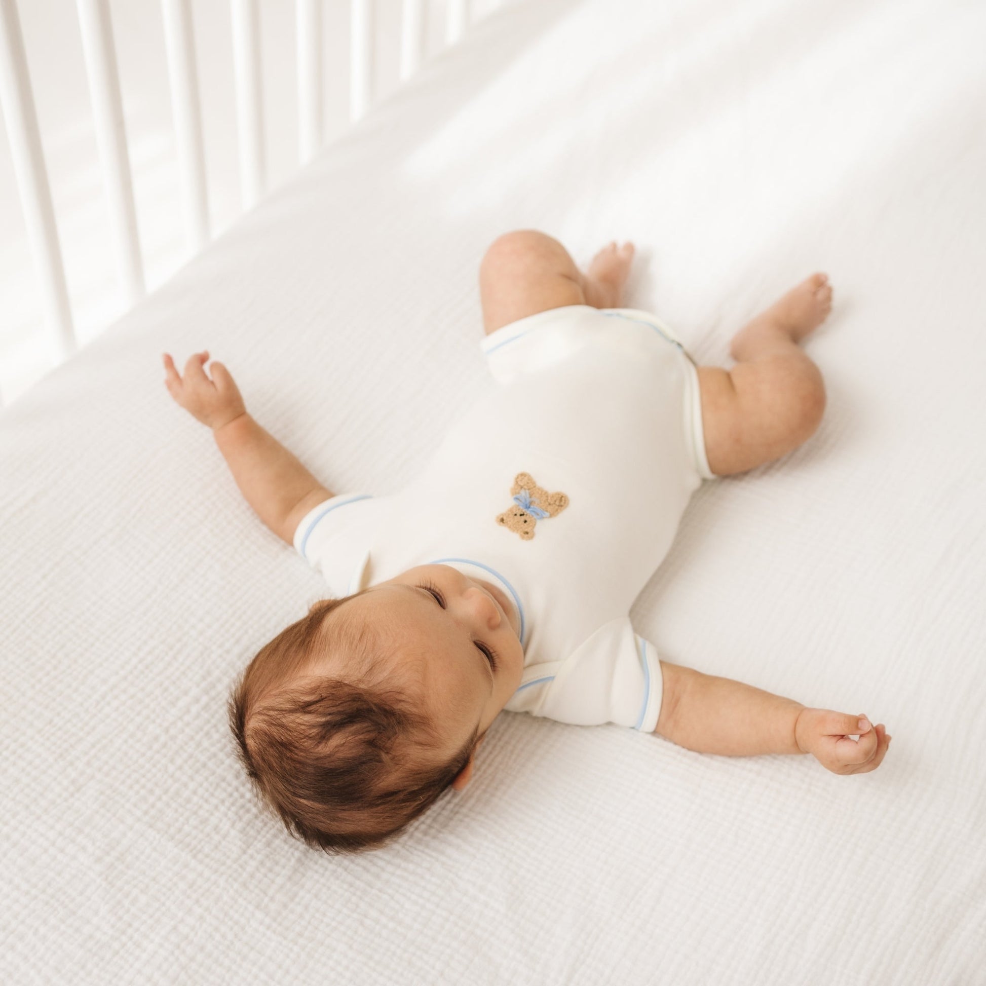 Bear Hugs Hand-Embroidered Lap Bodysuit - Sky - Magnolia BabyBodysuit