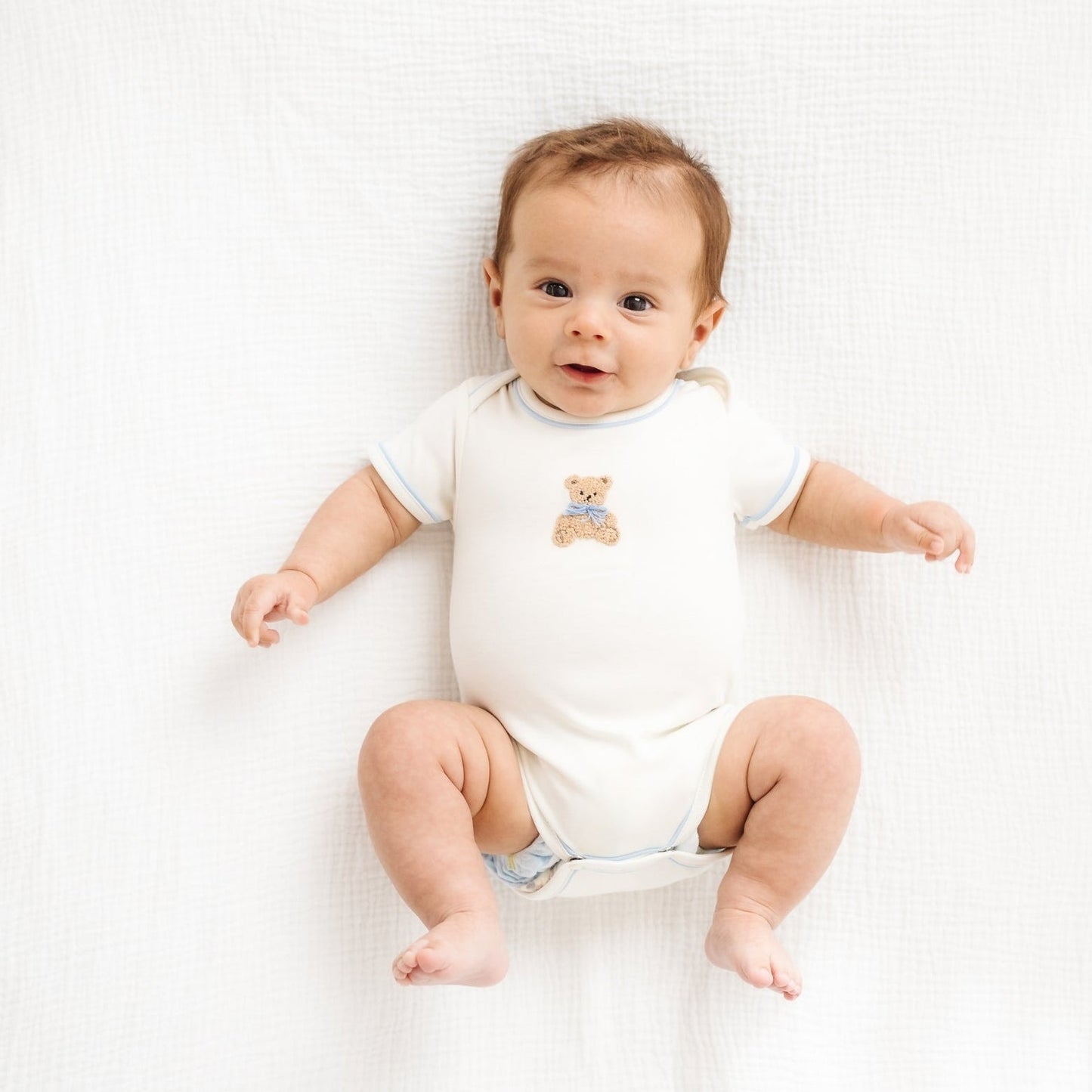 Bear Hugs Hand-Embroidered Lap Bodysuit - Sky - Magnolia BabyBodysuit