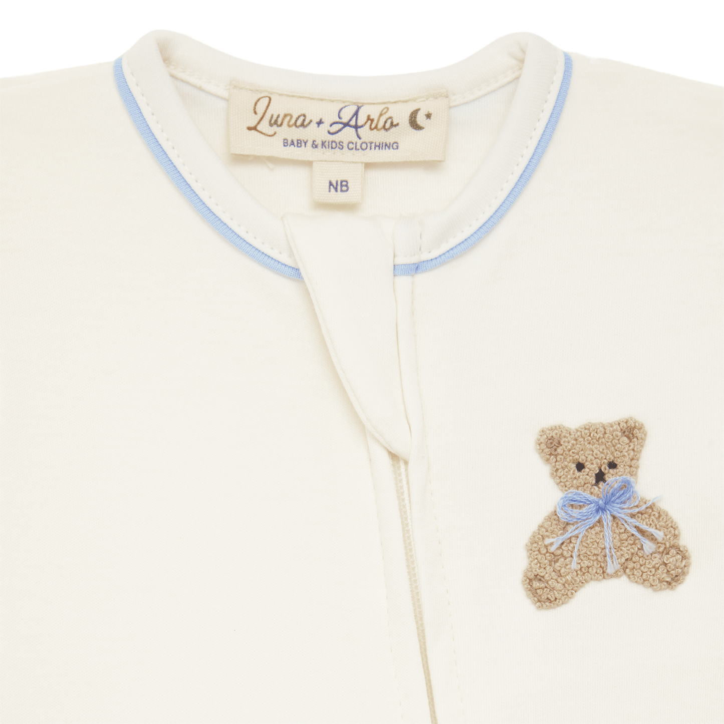 Bear Hugs Hand Embroidered Zip Footie - Sky - Magnolia BabyFootie