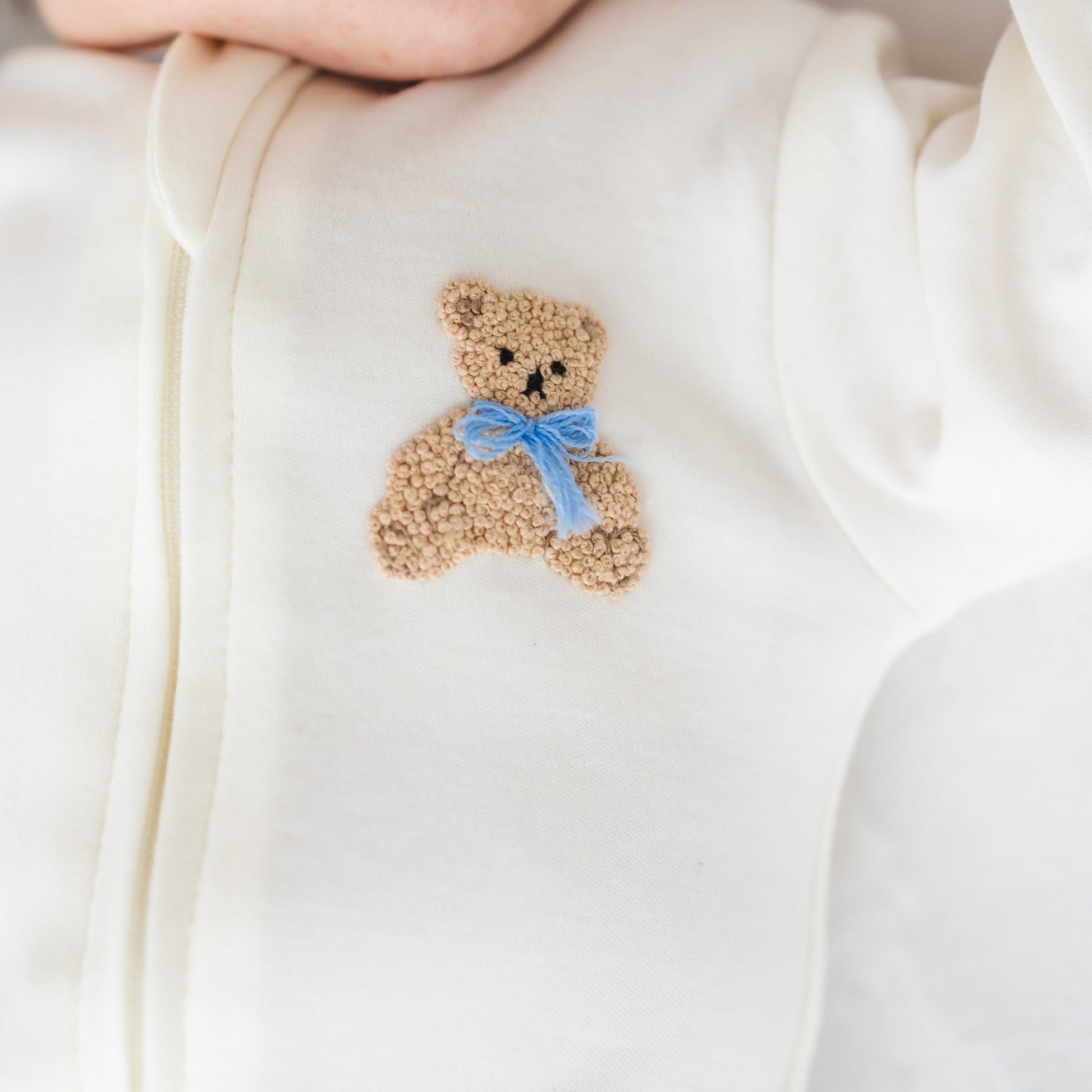 Bear Hugs Hand Embroidered Zip Footie - Sky - Magnolia BabyFootie