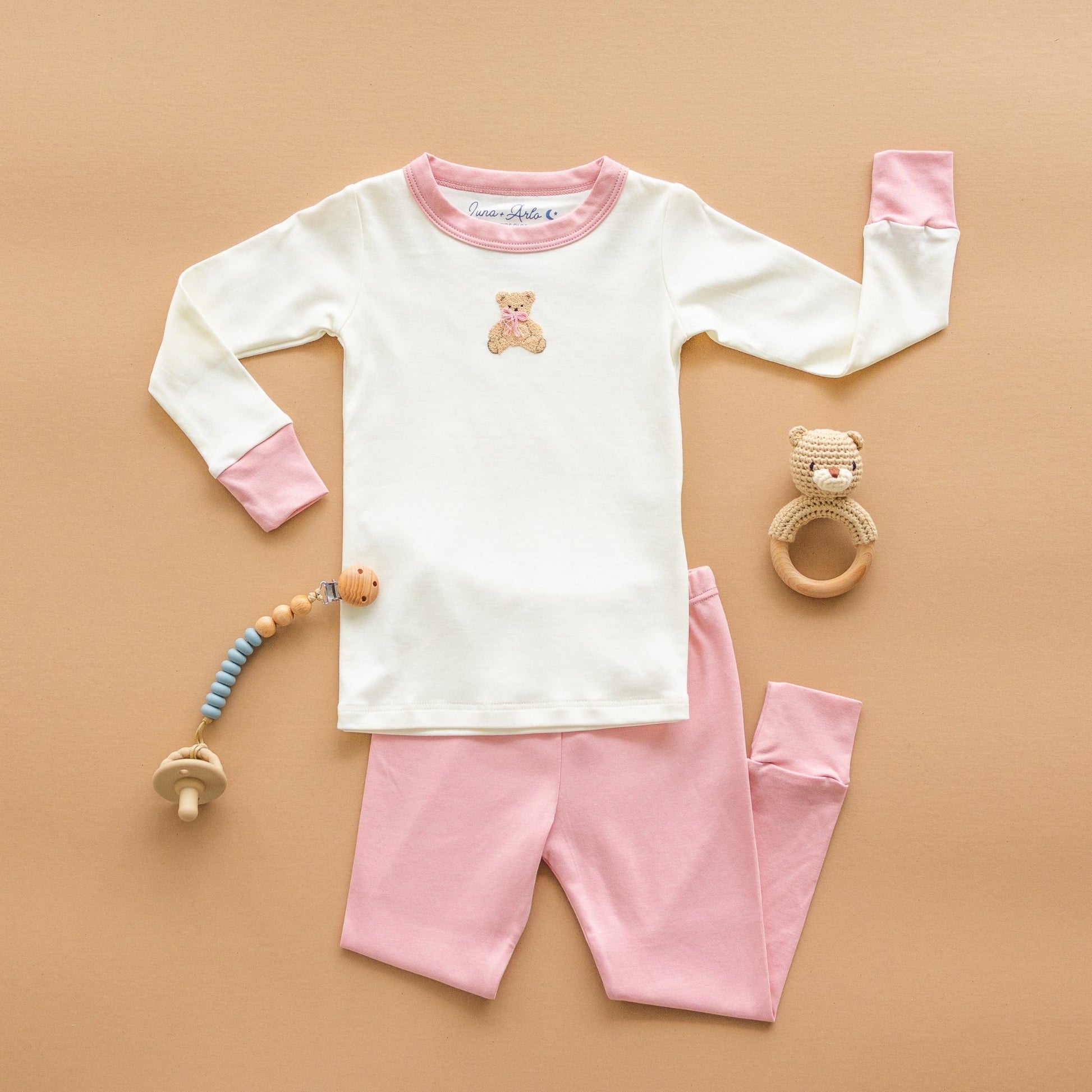 Bear Hugs Long Pajamas - Dusty Rose - Magnolia BabyLong Pajamas
