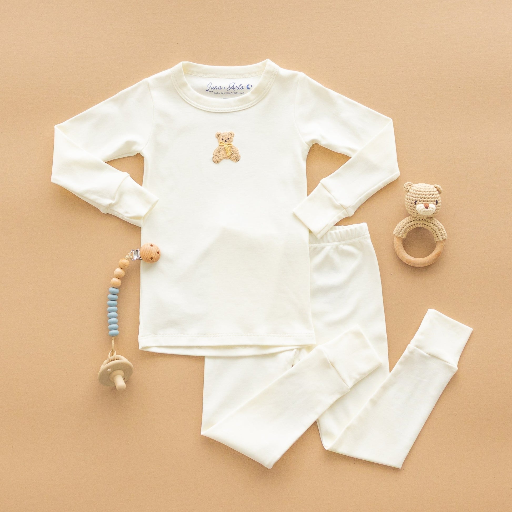 Bear Hugs Long Pajamas - Ivory - Magnolia BabyLong Pajamas