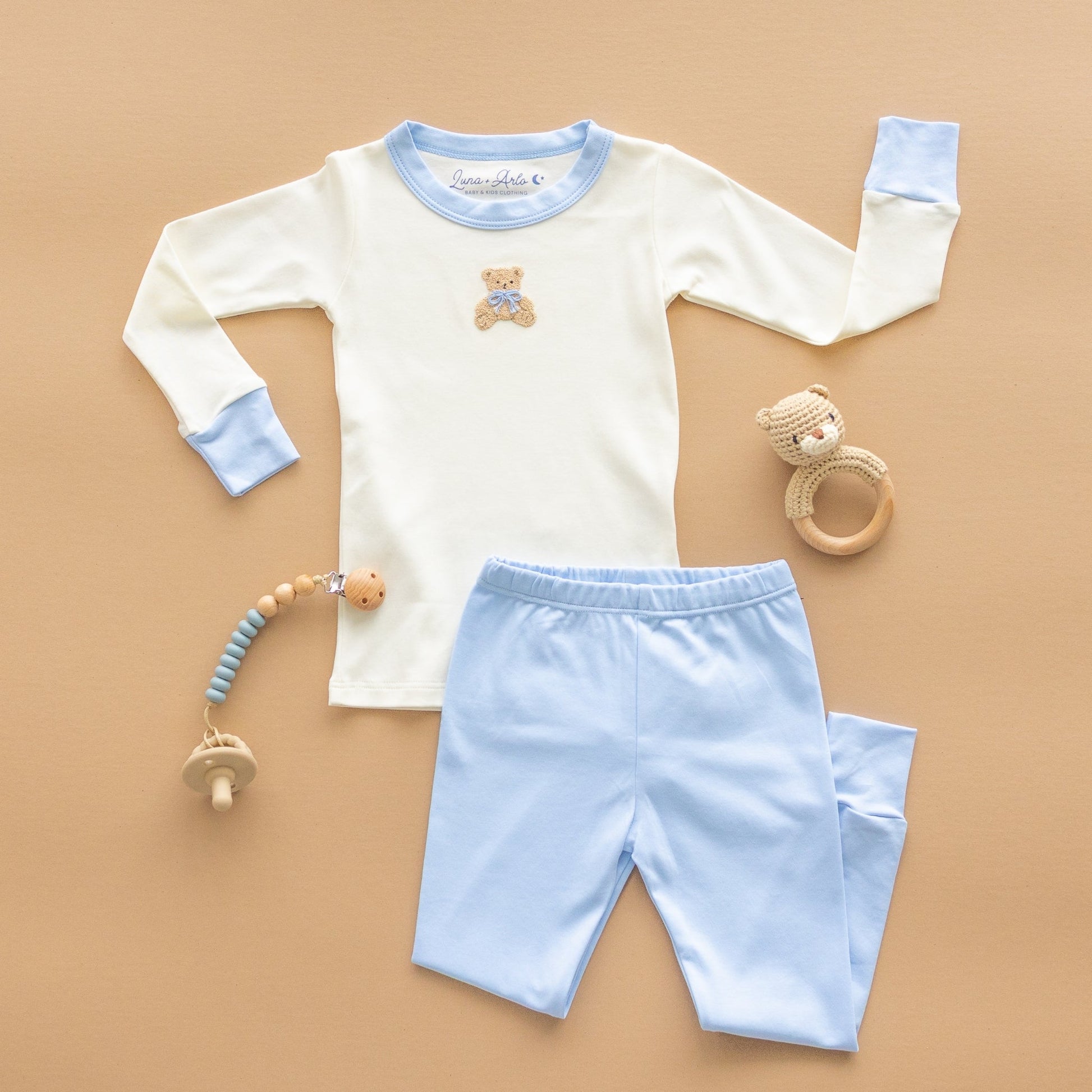 Bear Hugs Long Pajamas - Sky - Magnolia BabyLong Pajamas