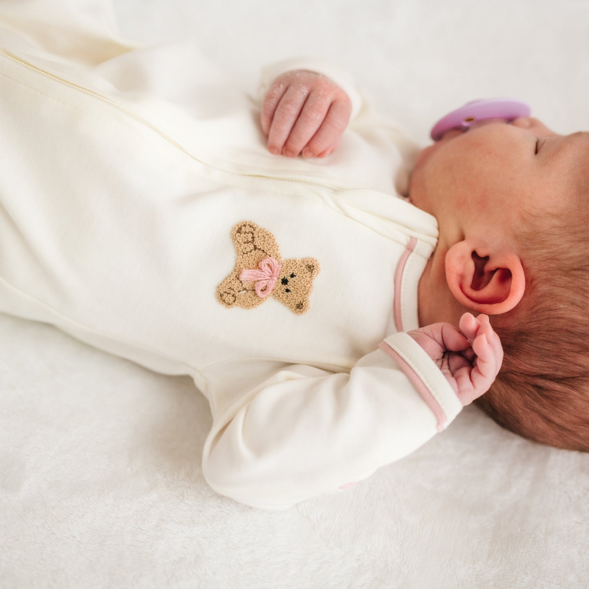 Bear Hugs Zip Footie - Dusty Rose - Magnolia BabyFootie