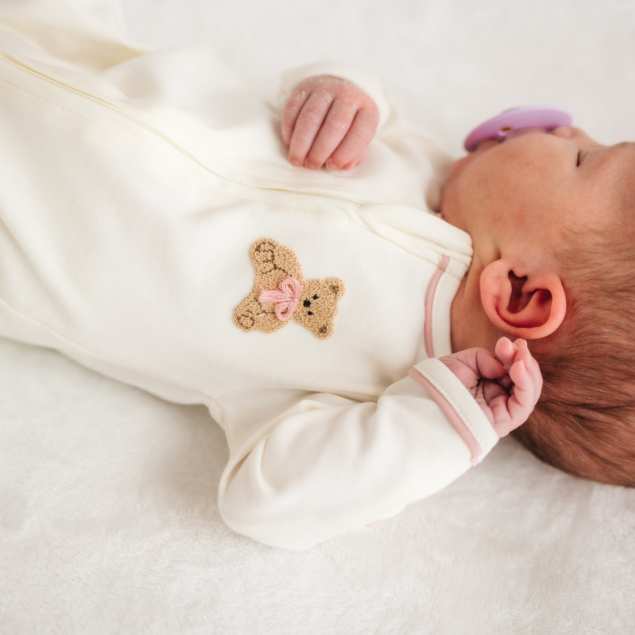 Bear Hugs Zip Footie - Dusty Rose - Magnolia BabyFootie