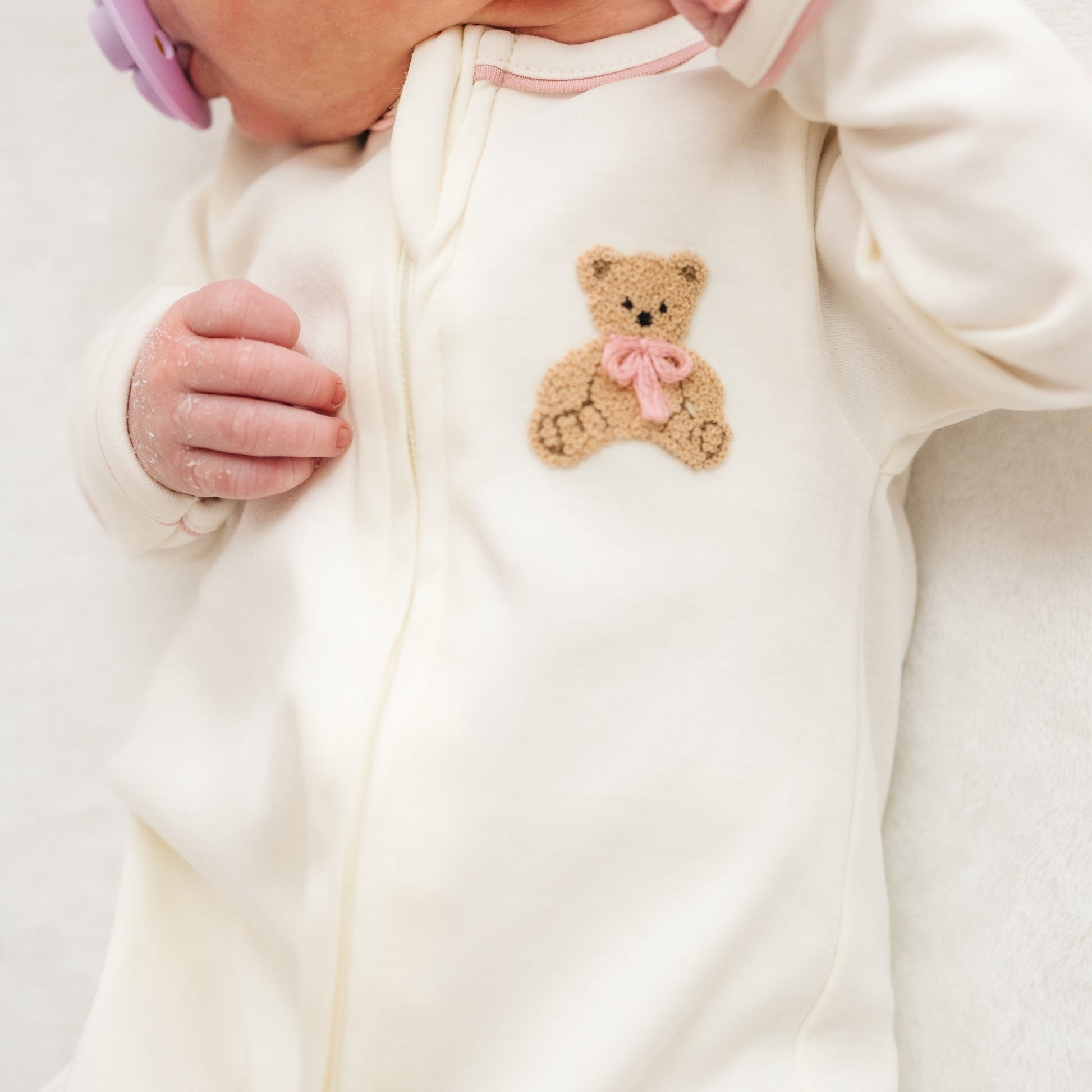 Bear Hugs Zip Footie - Dusty Rose - Magnolia BabyFootie