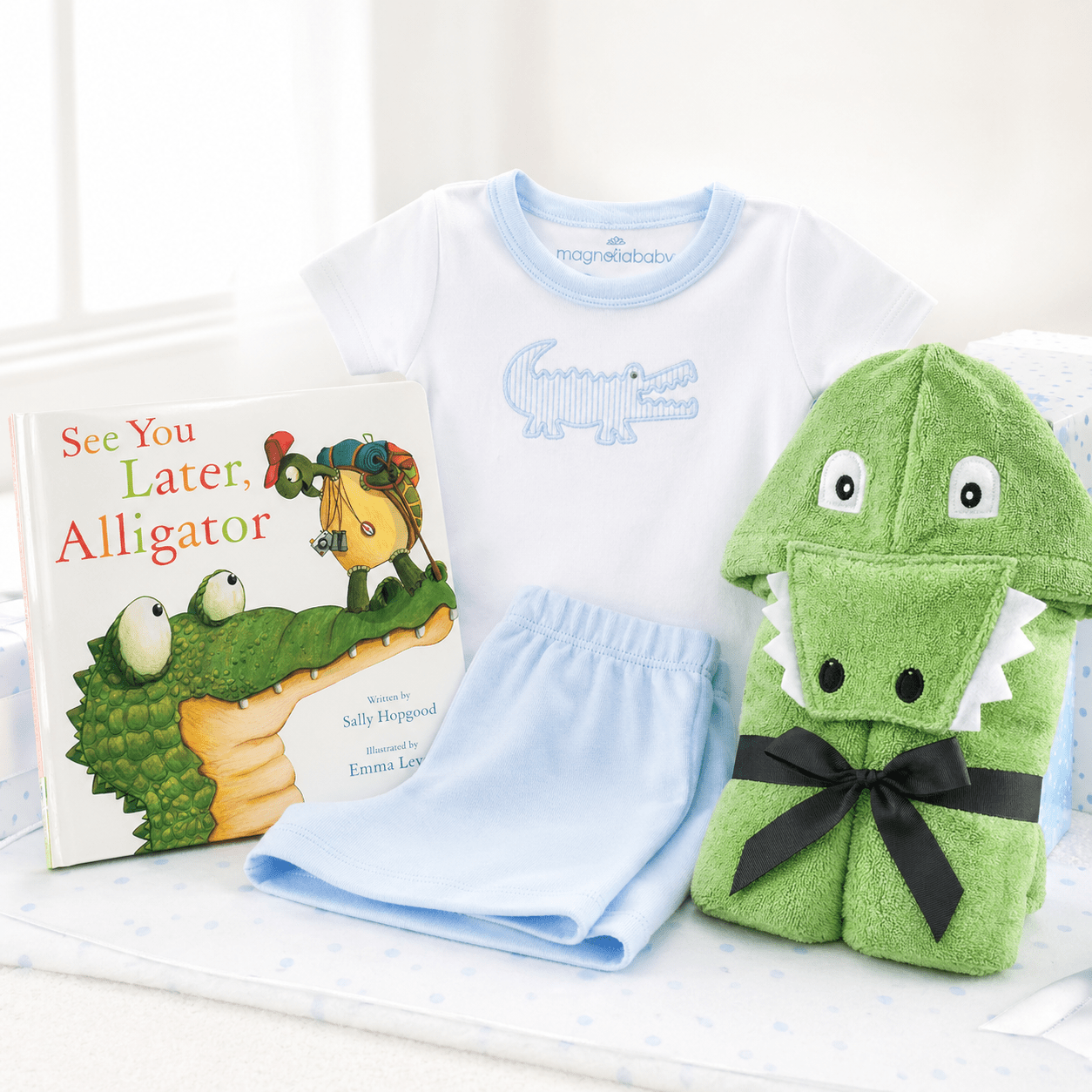 Bed & Bath Gift Set - Blue Gator Applique - Magnolia BabyGift Set