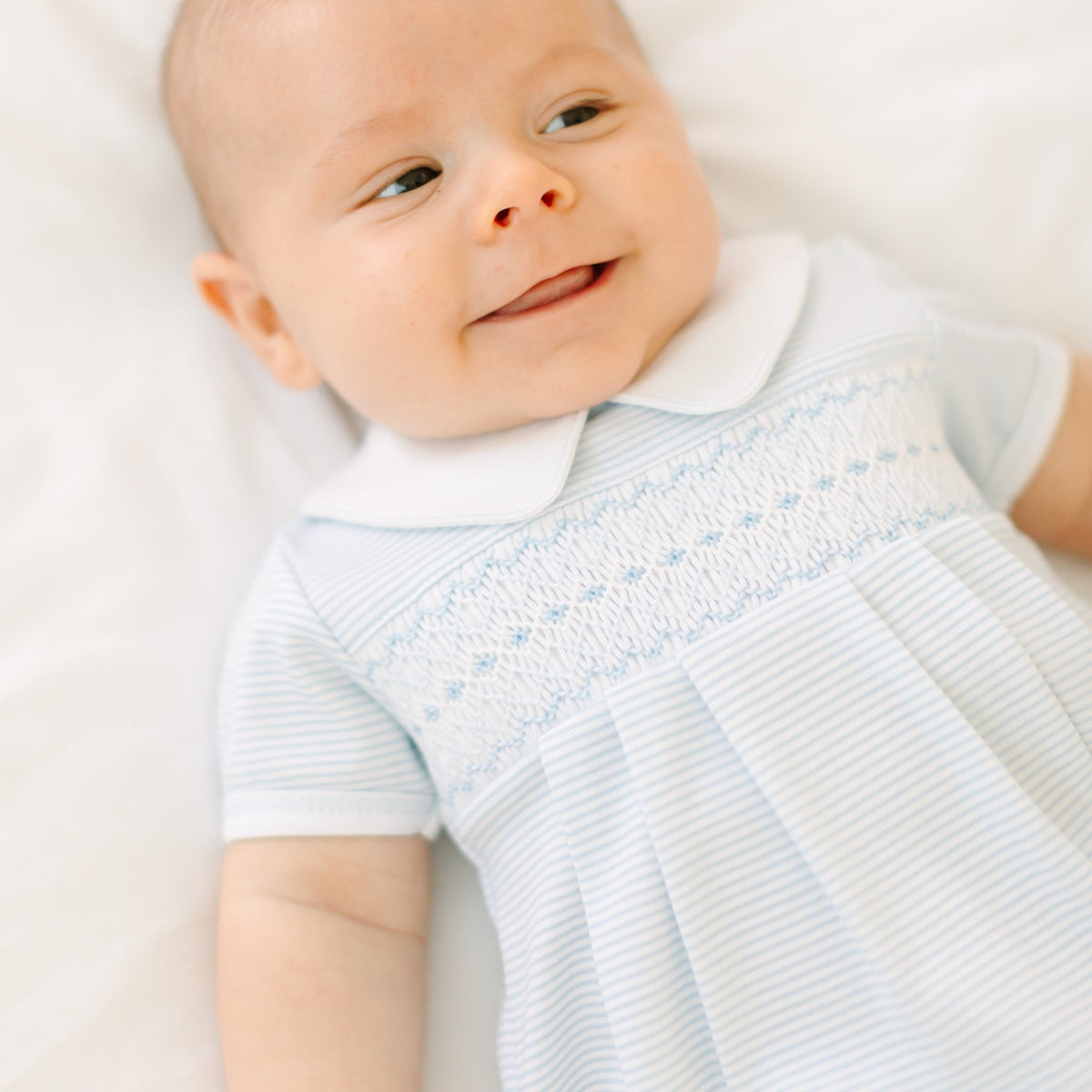 Magnolia Baby_Benjamin Smocked Short Sleeve Bubble - Light Blue_1