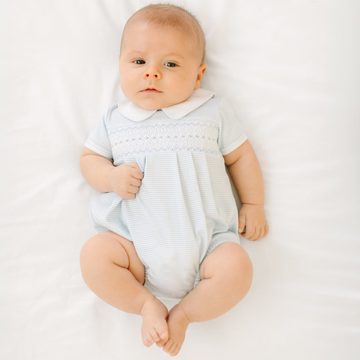 Magnolia Baby_Benjamin Smocked Short Sleeve Bubble - Light Blue_2