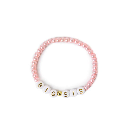 BIG SIS Pink Bead & White Letters Bracelet: Small - Magnolia Baby