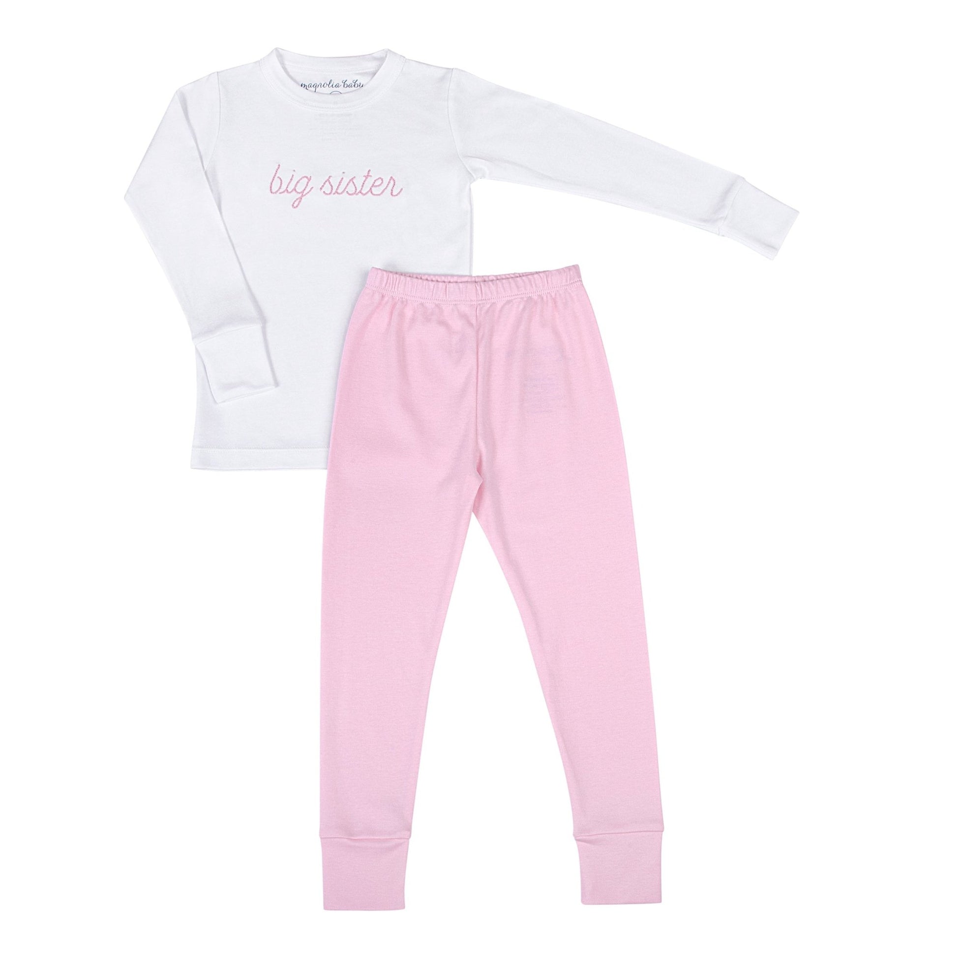 Big Sister Embroidered Long Pajamas - Magnolia Baby Long Pajamas