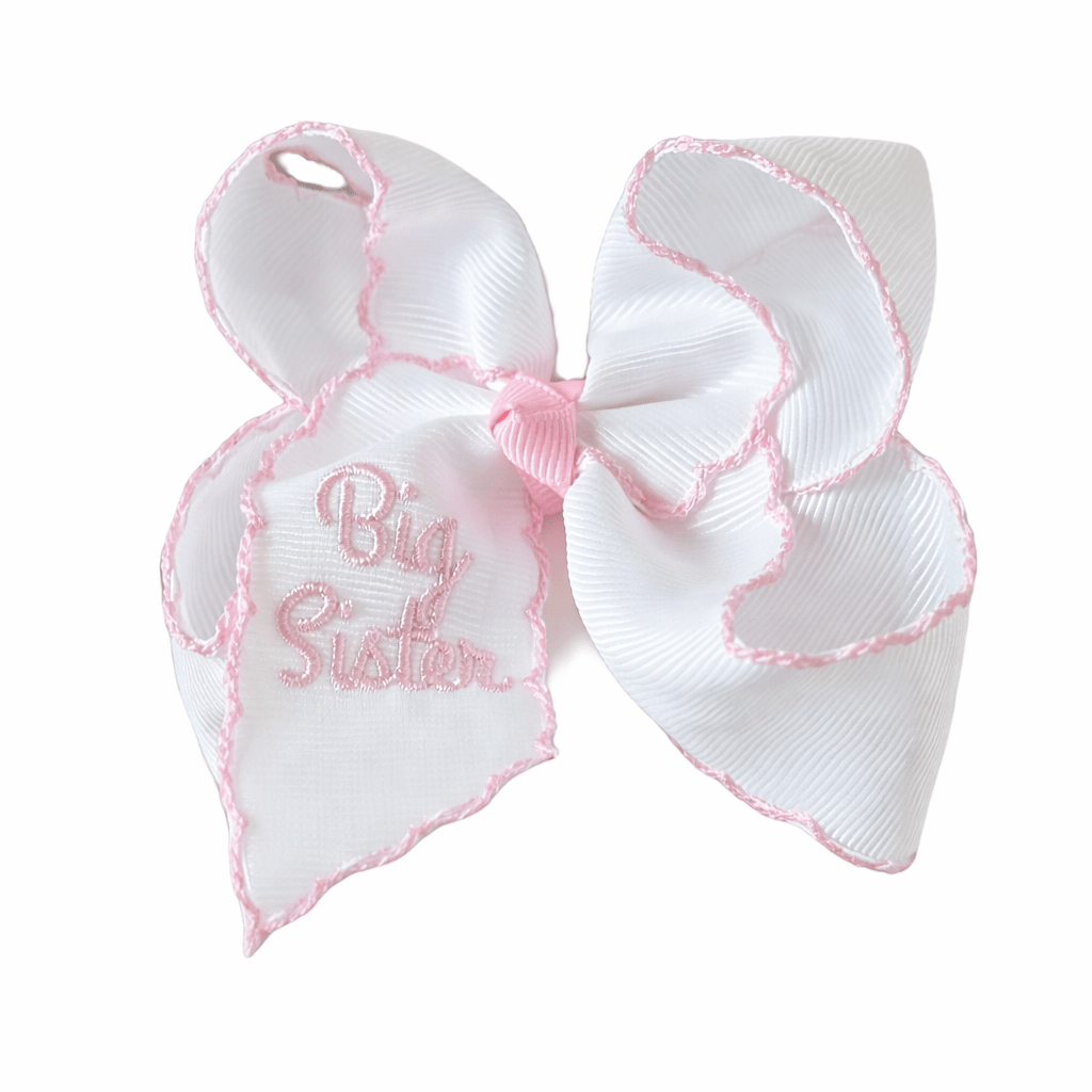 Big Sister Embroidered Moonstitch Hair Bow - Magnolia BabyBow