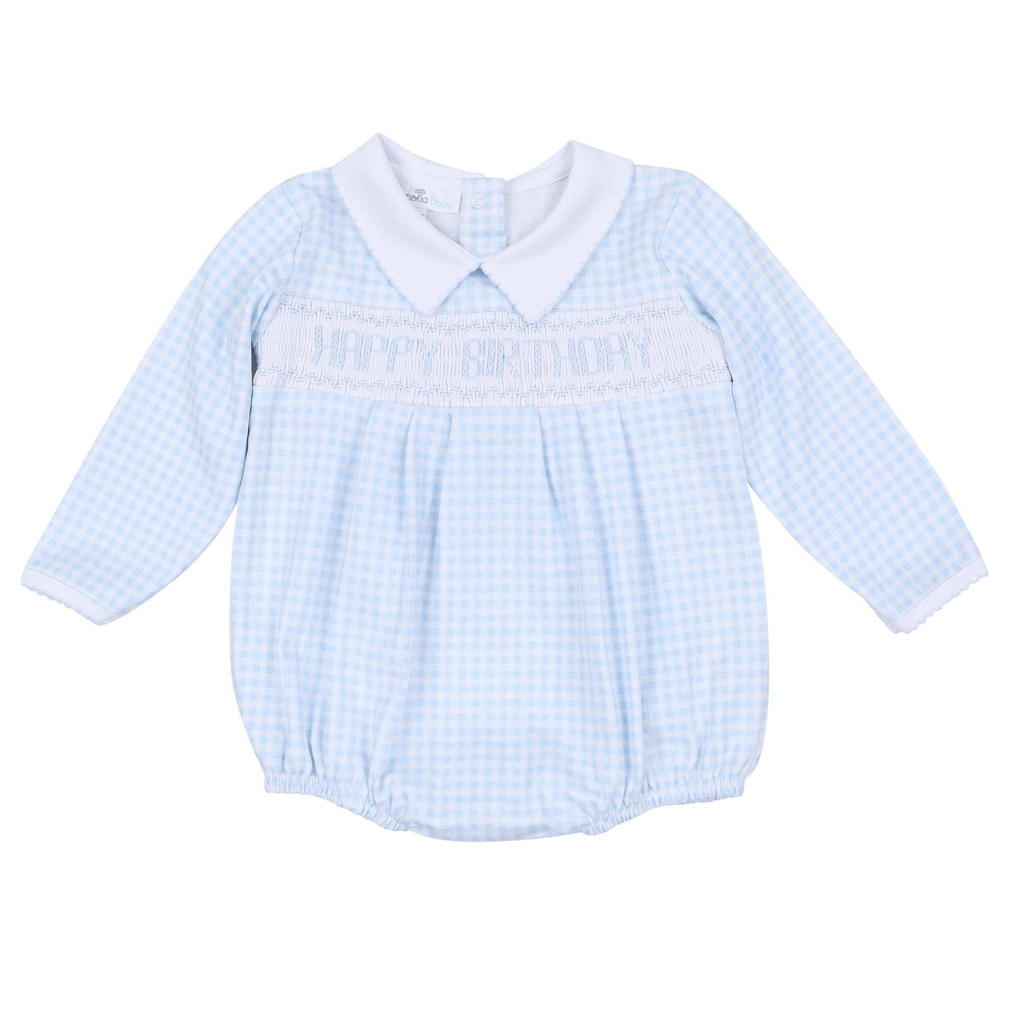 Birthday Classics Smocked Long Sleeve Bubble - Light Blue - Magnolia BabyBubble