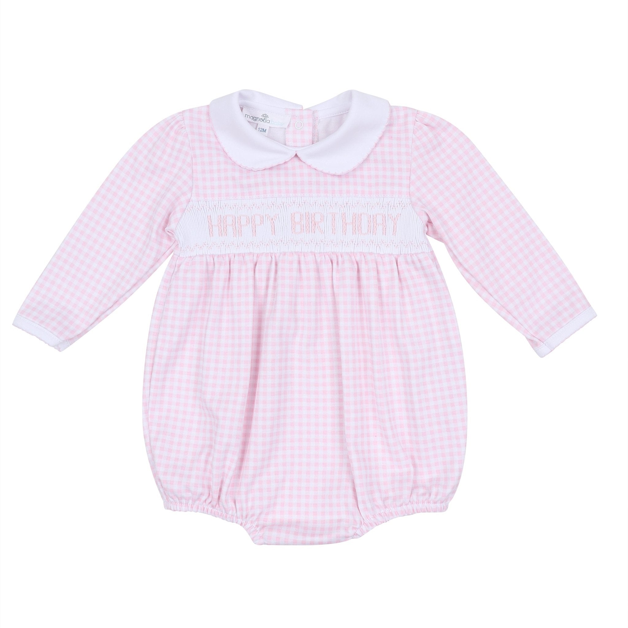 Birthday Classics Smocked Long Sleeve Bubble - Pink - Magnolia BabyBubble