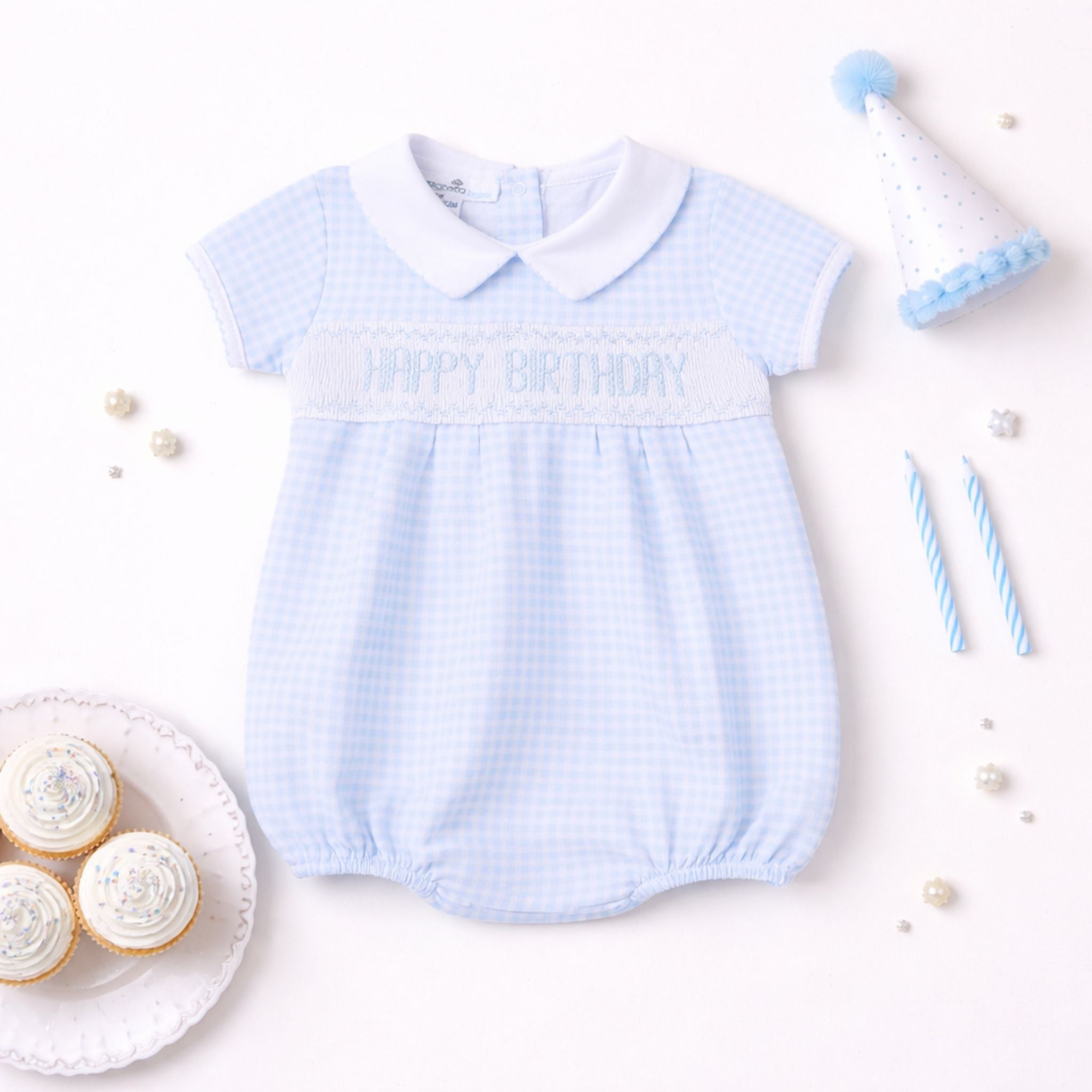 Birthday Classics Smocked Short Sleeve Bubble - Light Blue - Magnolia BabyBubble