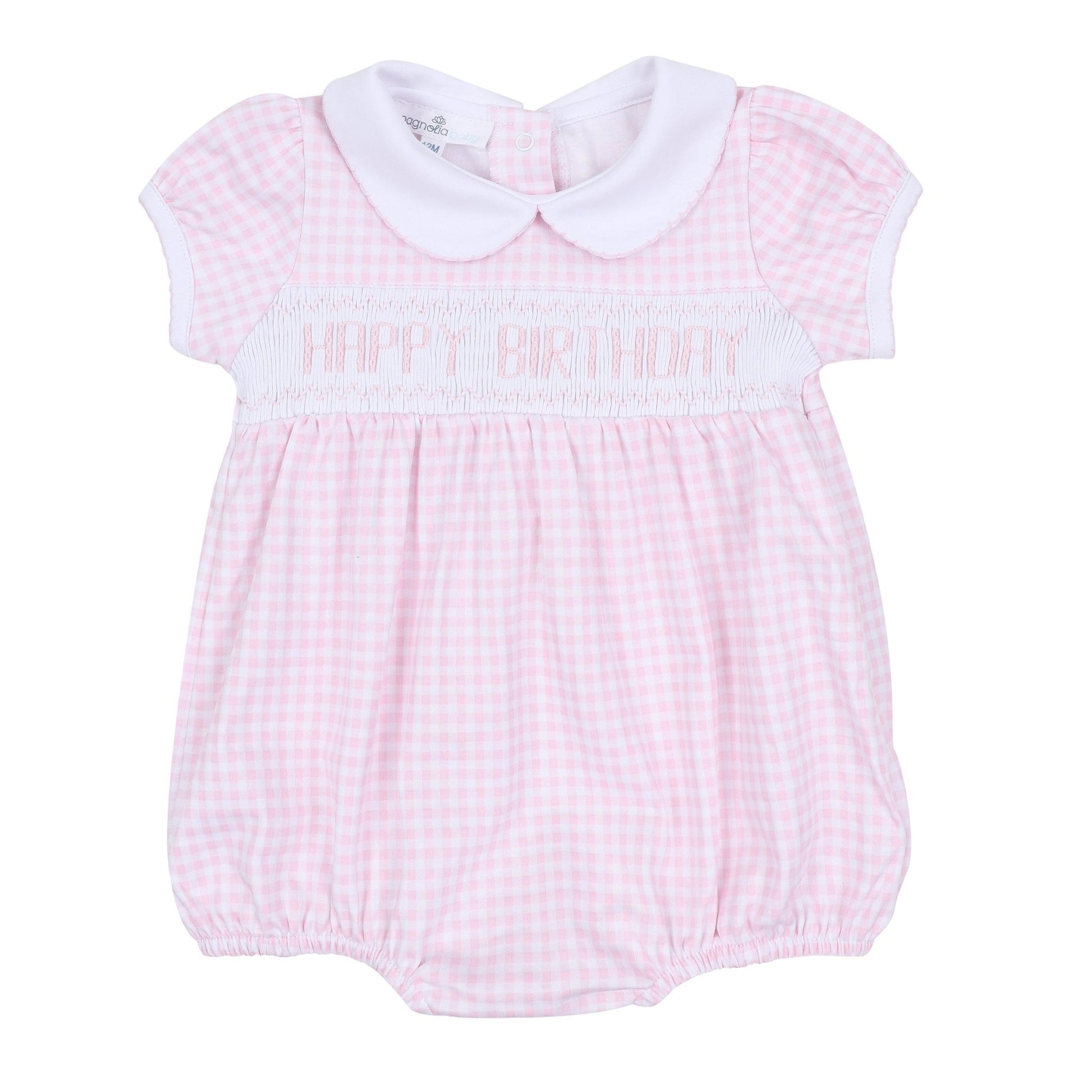 Birthday Classics Smocked Short Sleeve Bubble - Pink - Magnolia BabyBubble