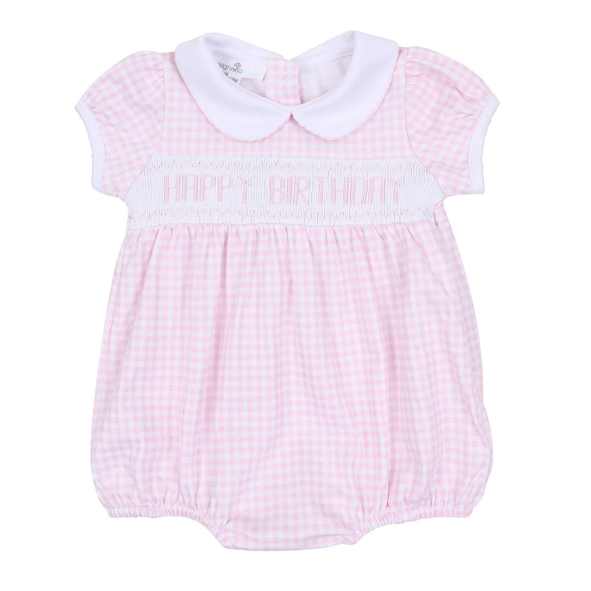 Birthday Classics Smocked Short Sleeve Bubble - Pink - Magnolia BabyBubble