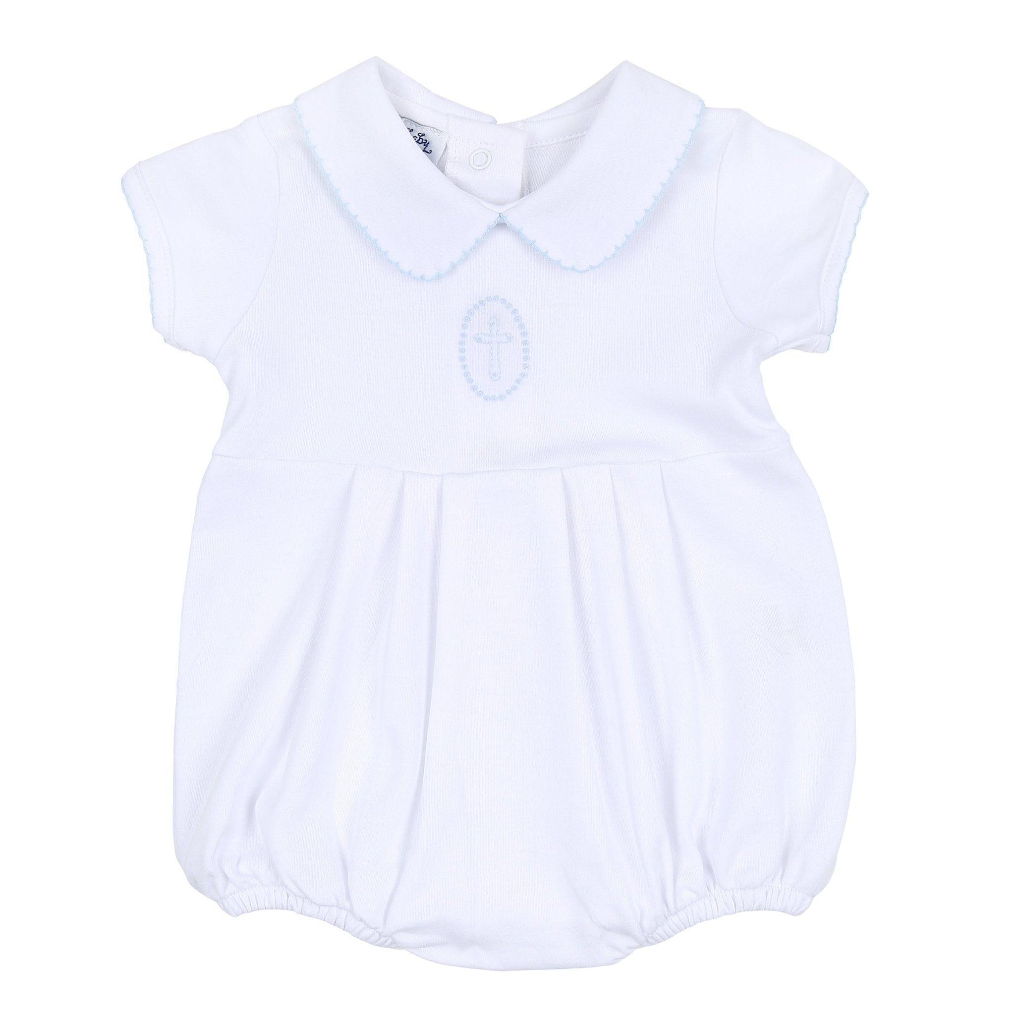 Blessed Embroidered Collared Bubble - Blue - Magnolia Baby Unisex