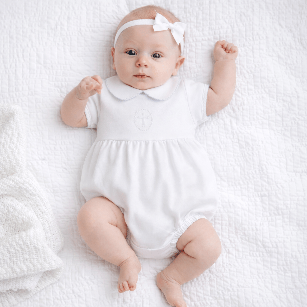 Blessed Embroidered Collared Girl Bubble - White - Magnolia BabyBubble