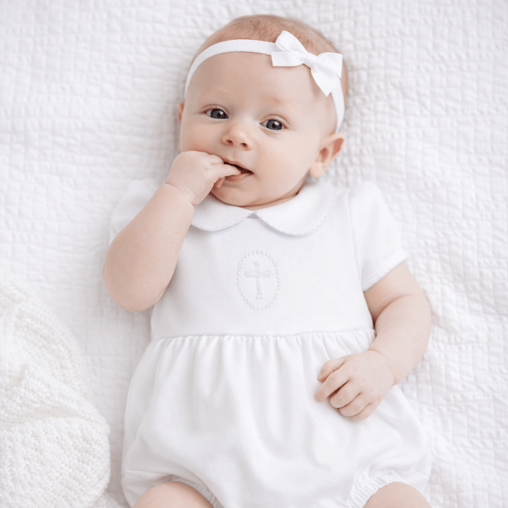 Blessed Embroidered Collared Girl Bubble - White - Magnolia BabyBubble