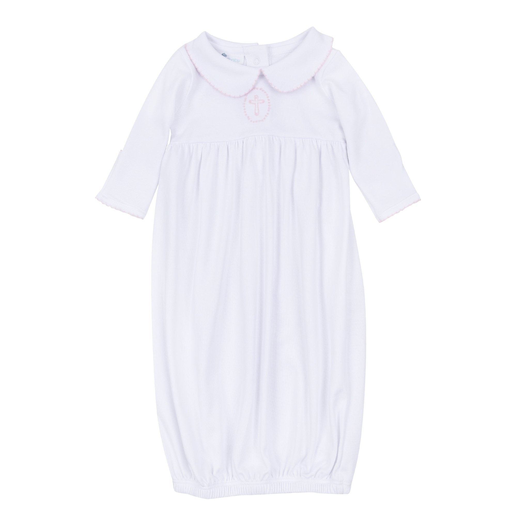 Blessed Embroidered Collared Long Sleeve Gown - Pink - Magnolia BabyGown