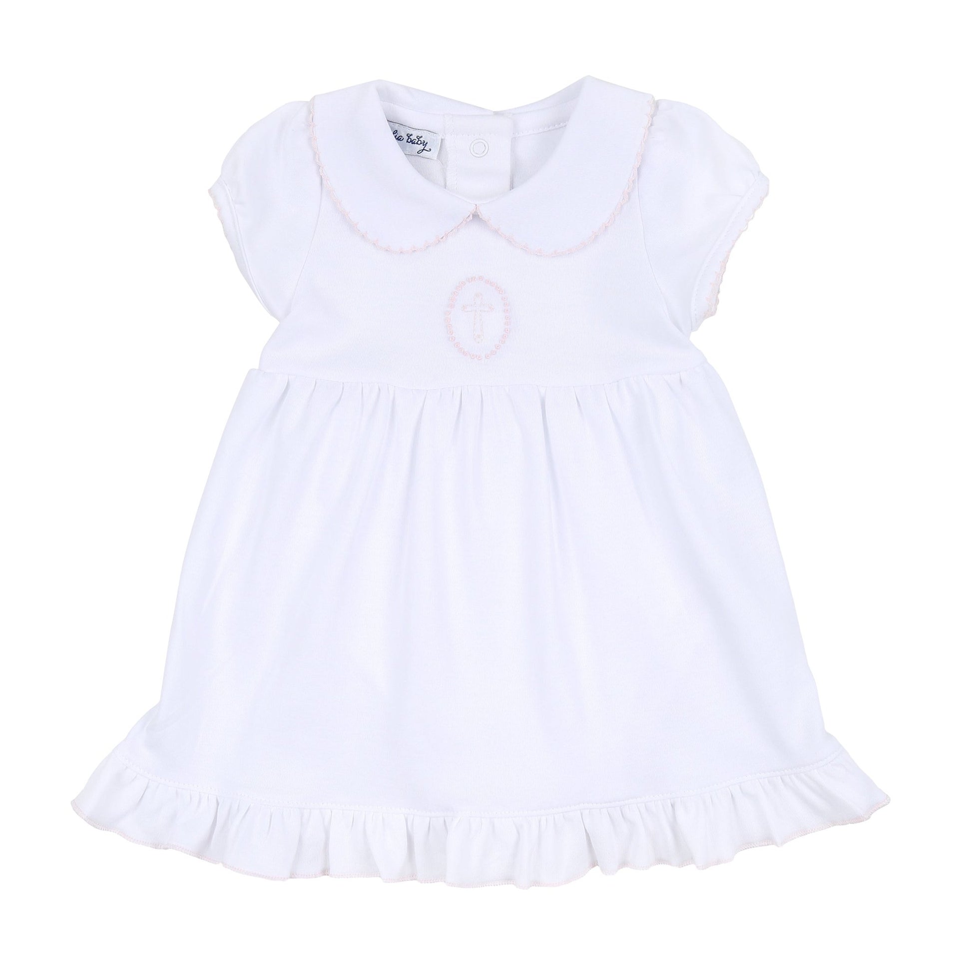 Blessed Embroidered Collared Short Sleeve Dress - Pink - Magnolia Baby Girl