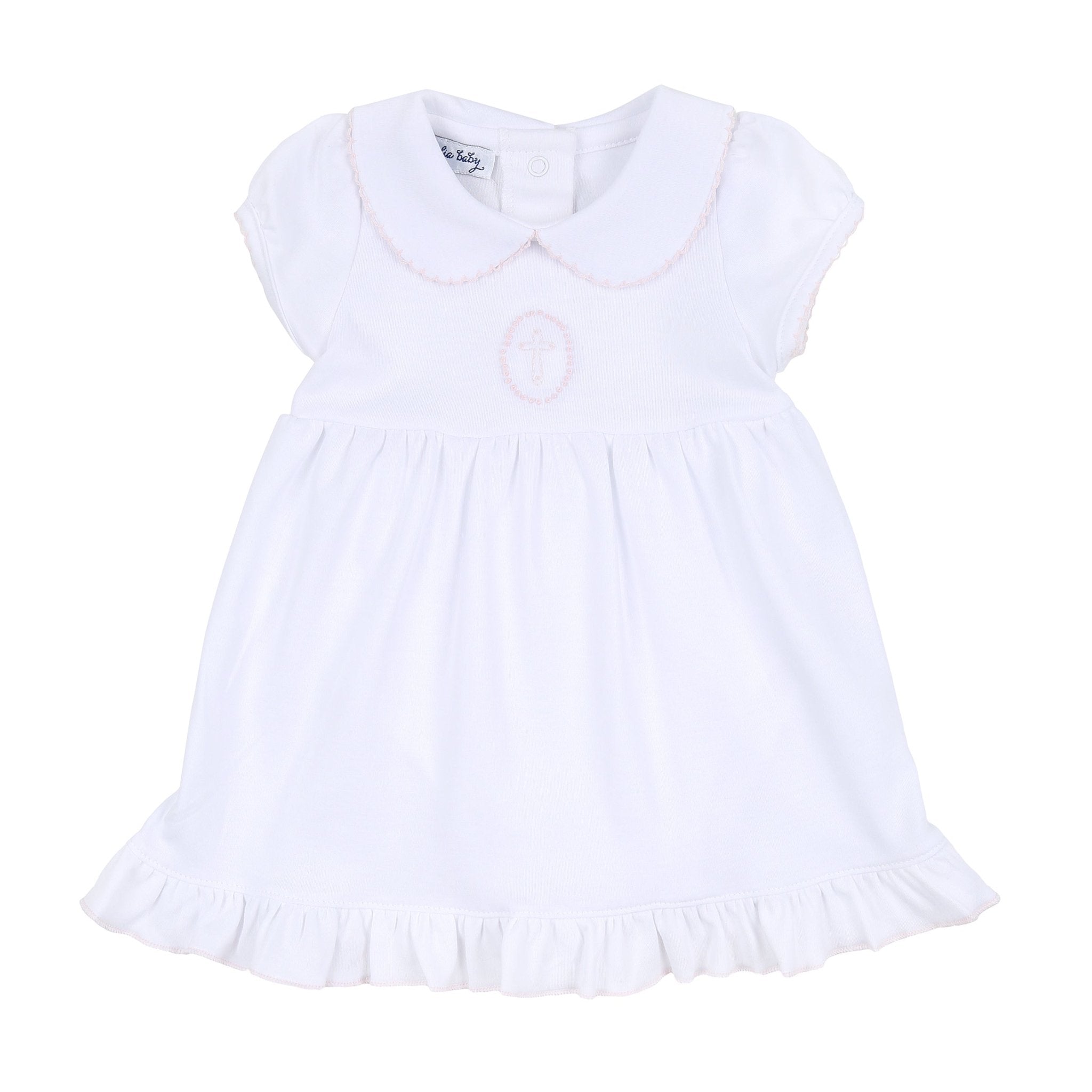 Blessed Embroidered Collared Short Sleeve Dress - Pink - Magnolia Baby Girl