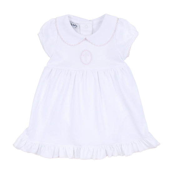 Blessed Embroidered Collared Short Sleeve Dress - Pink - Magnolia BabyDress