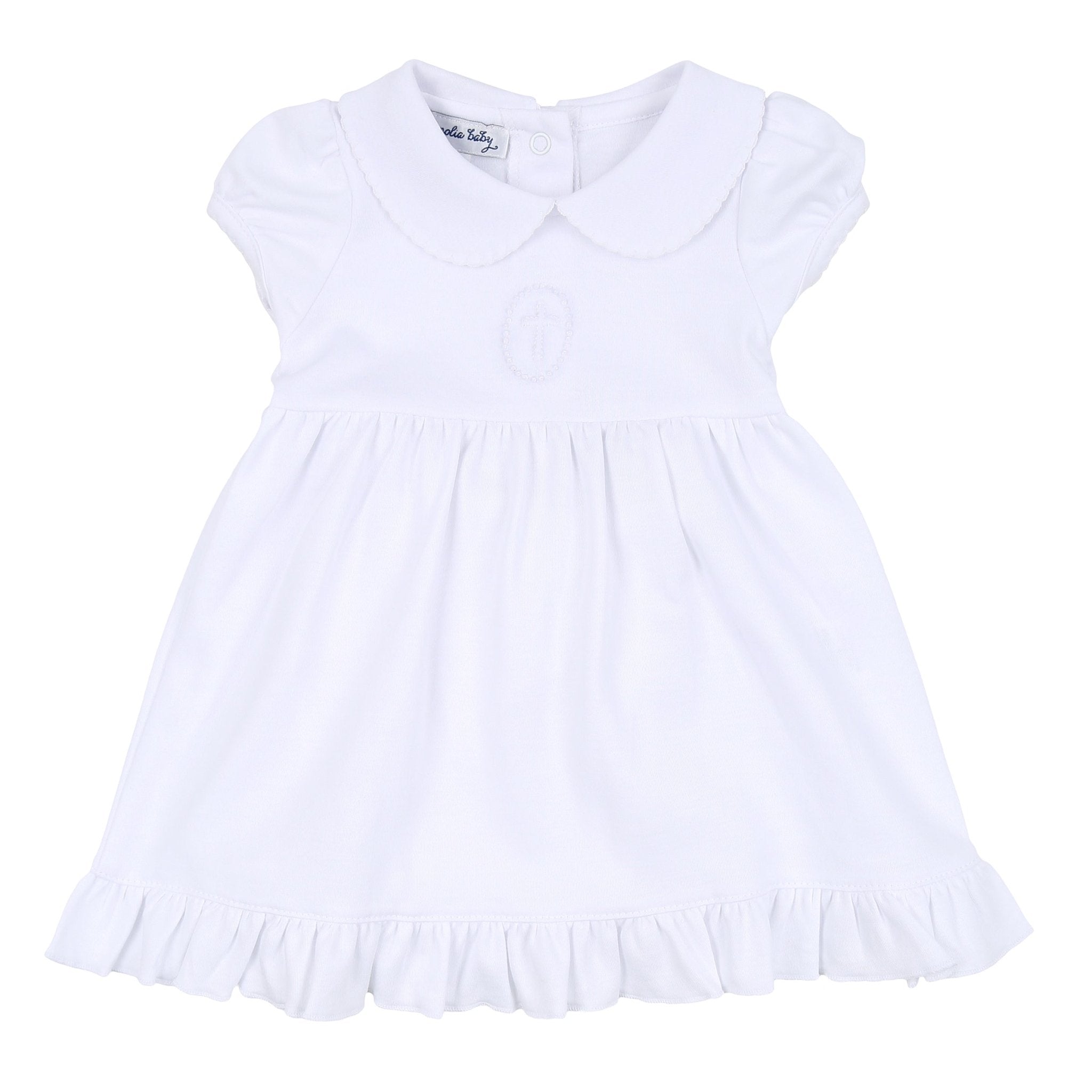 Blessed Embroidered Collared Short Sleeve Dress - White - Magnolia Baby Girl