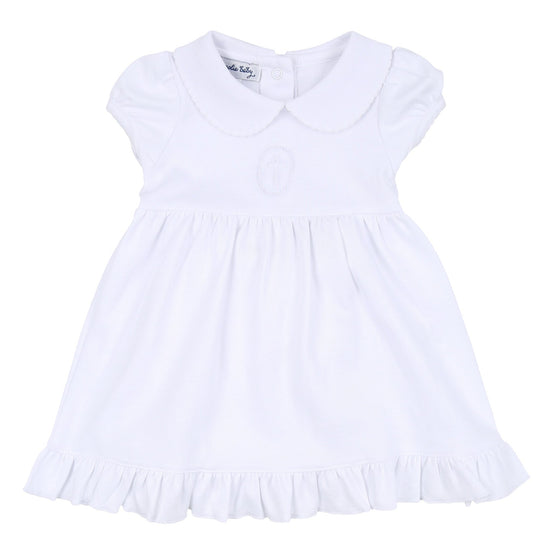 Blessed Embroidered Collared Short Sleeve Dress - White - Magnolia BabyDress